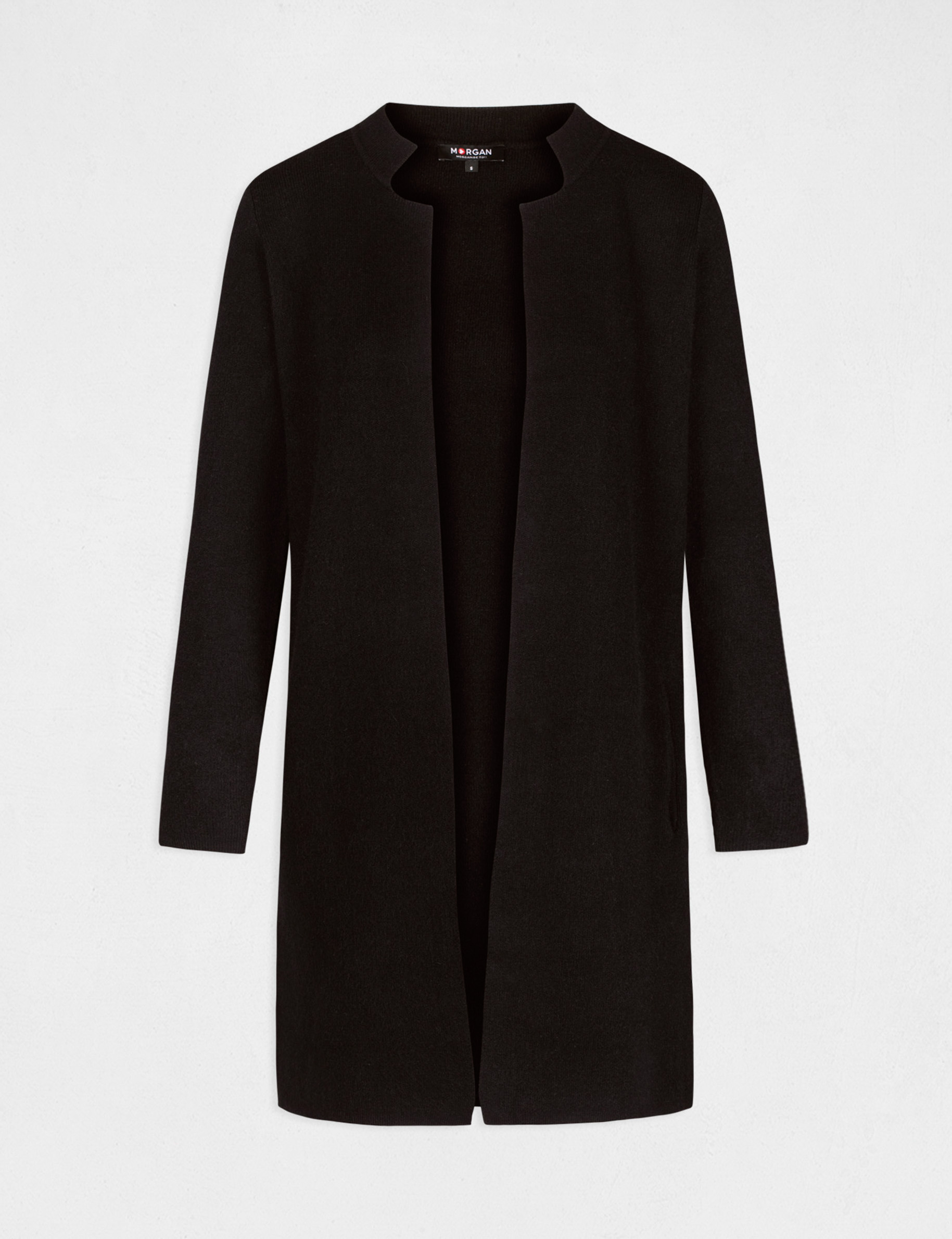 Gilet droit &agrave; col crant&eacute; noir femme