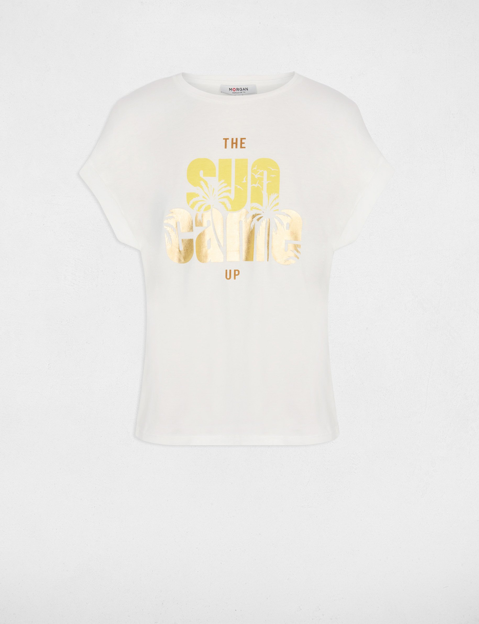 T-shirt col rond manches courtes blanc femme