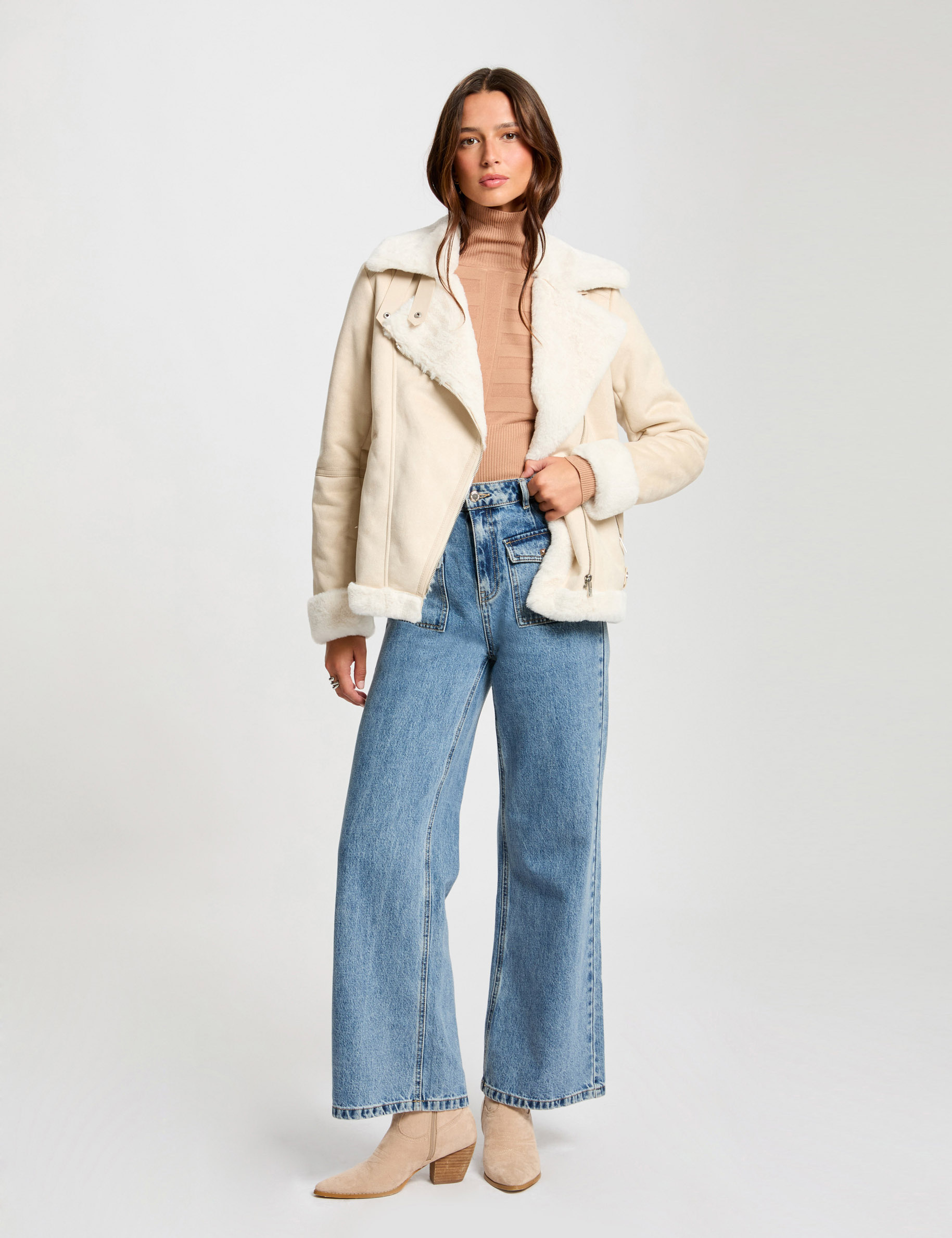 blouson zippe suedine ivoire femme Blouson zippé suédine ivoire femme