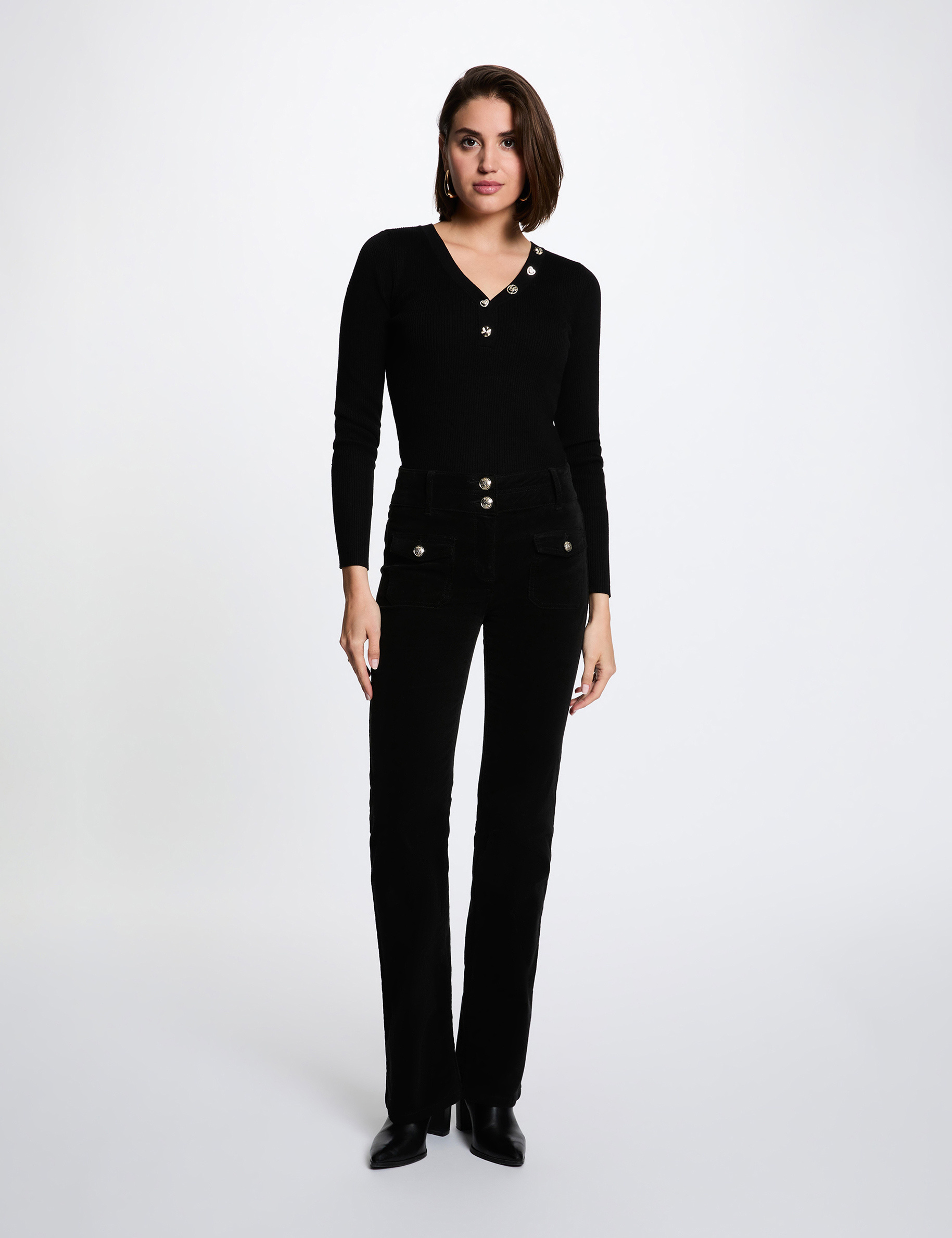 Pullover mit V-Ausschnitt schwarz damen