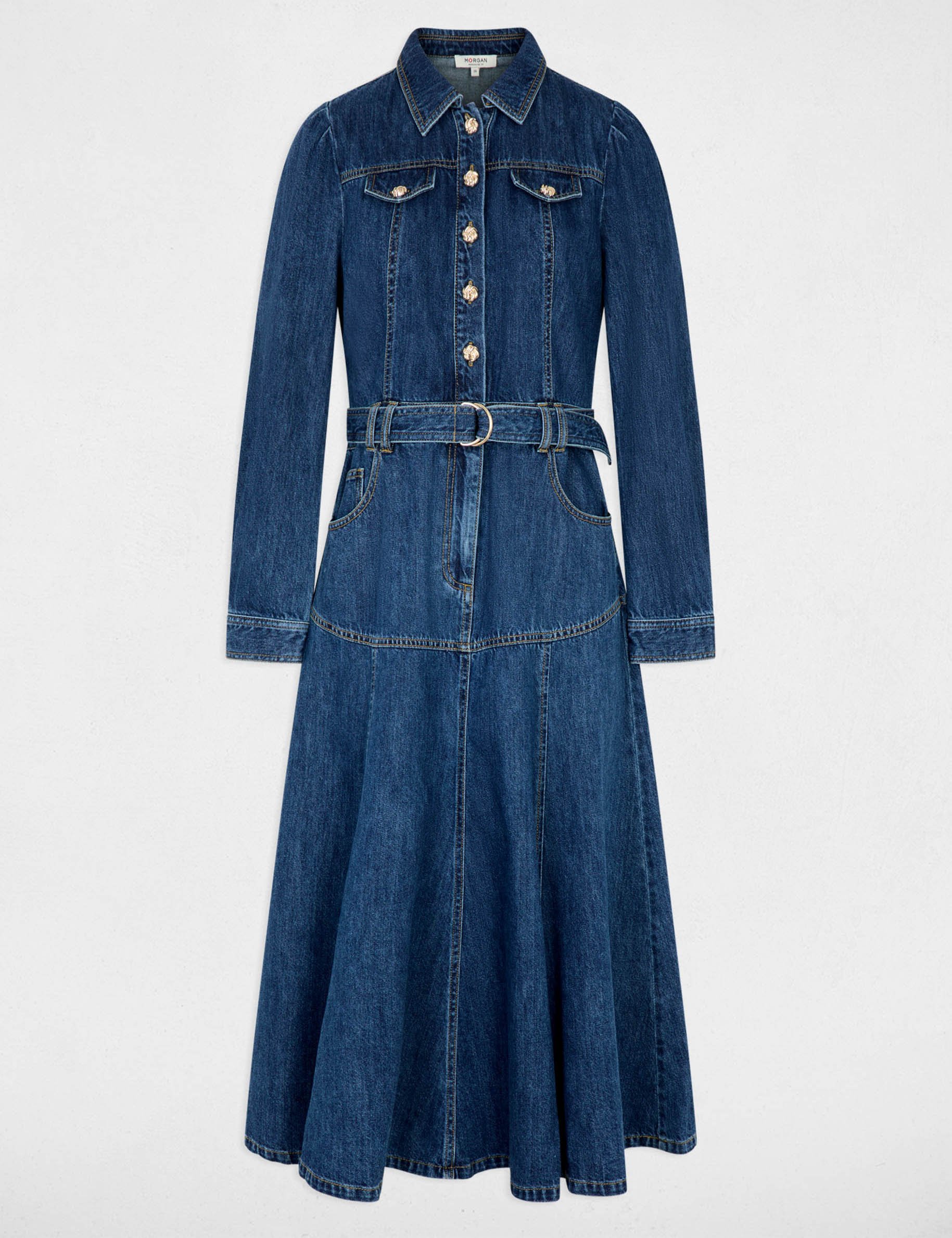 Robe longue ajust&eacute;e denim brut femme