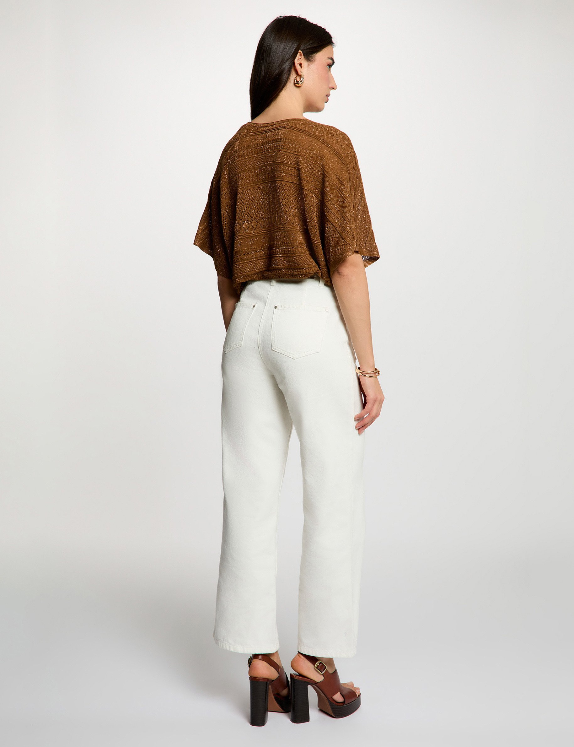 Pull oversize col v camel femme
