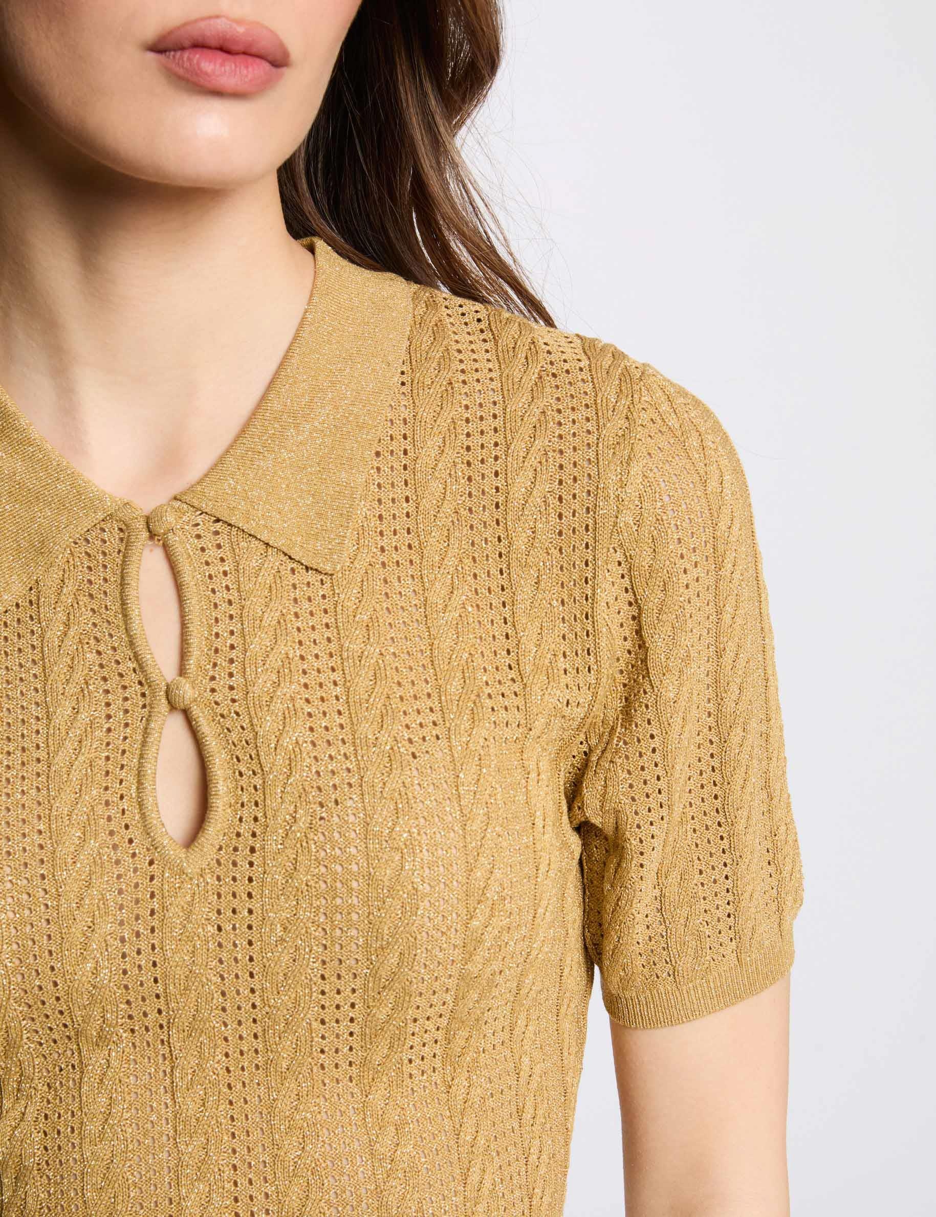 pull col polo jaune moutarde femme Pull col polo jaune moutarde femme