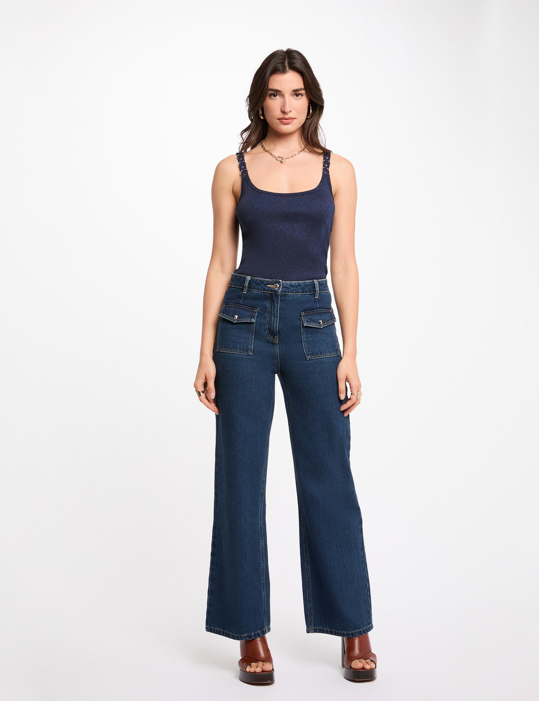 Tailliertes T-Shirt marineblau damen