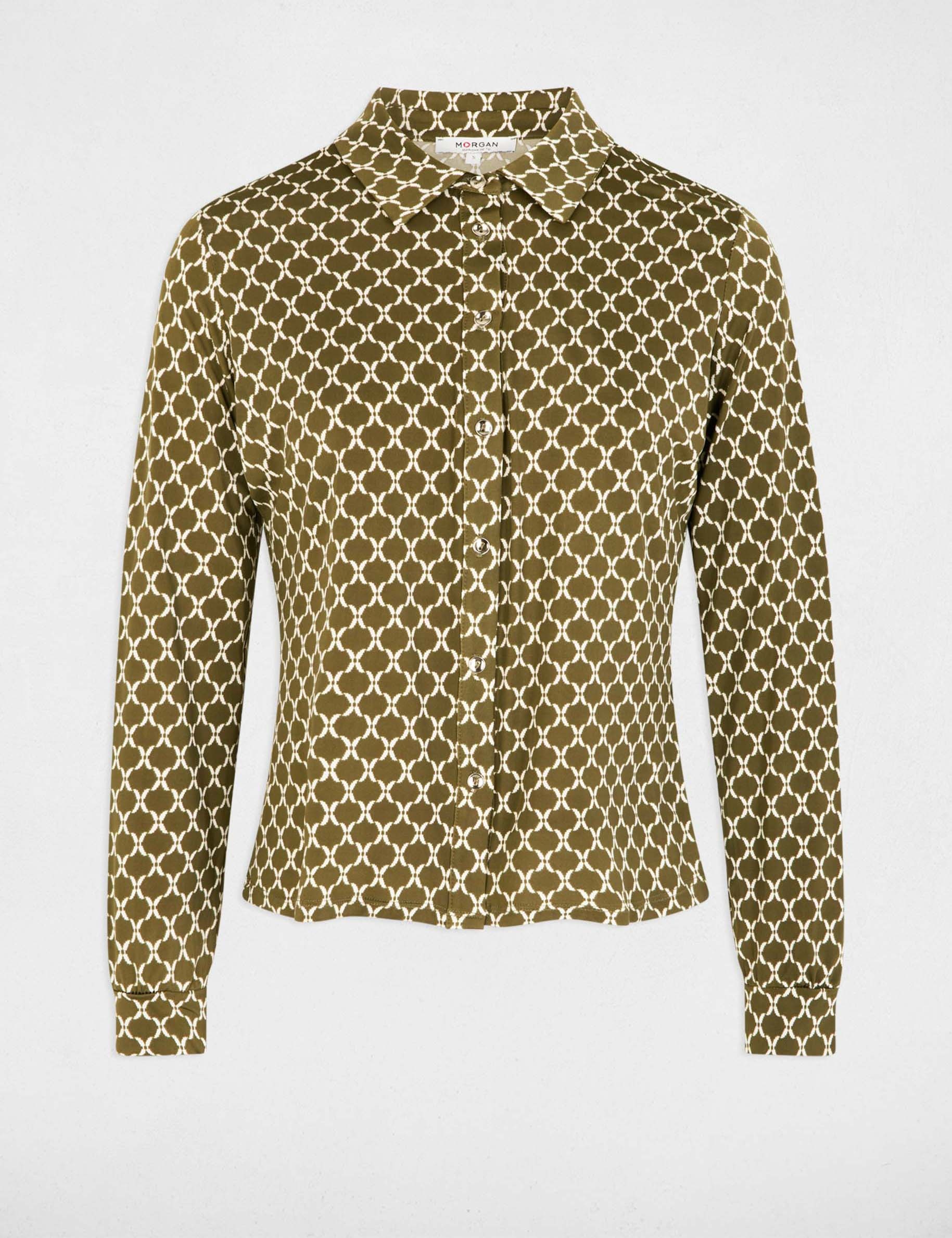 Chemise col &agrave; revers vert kaki femme