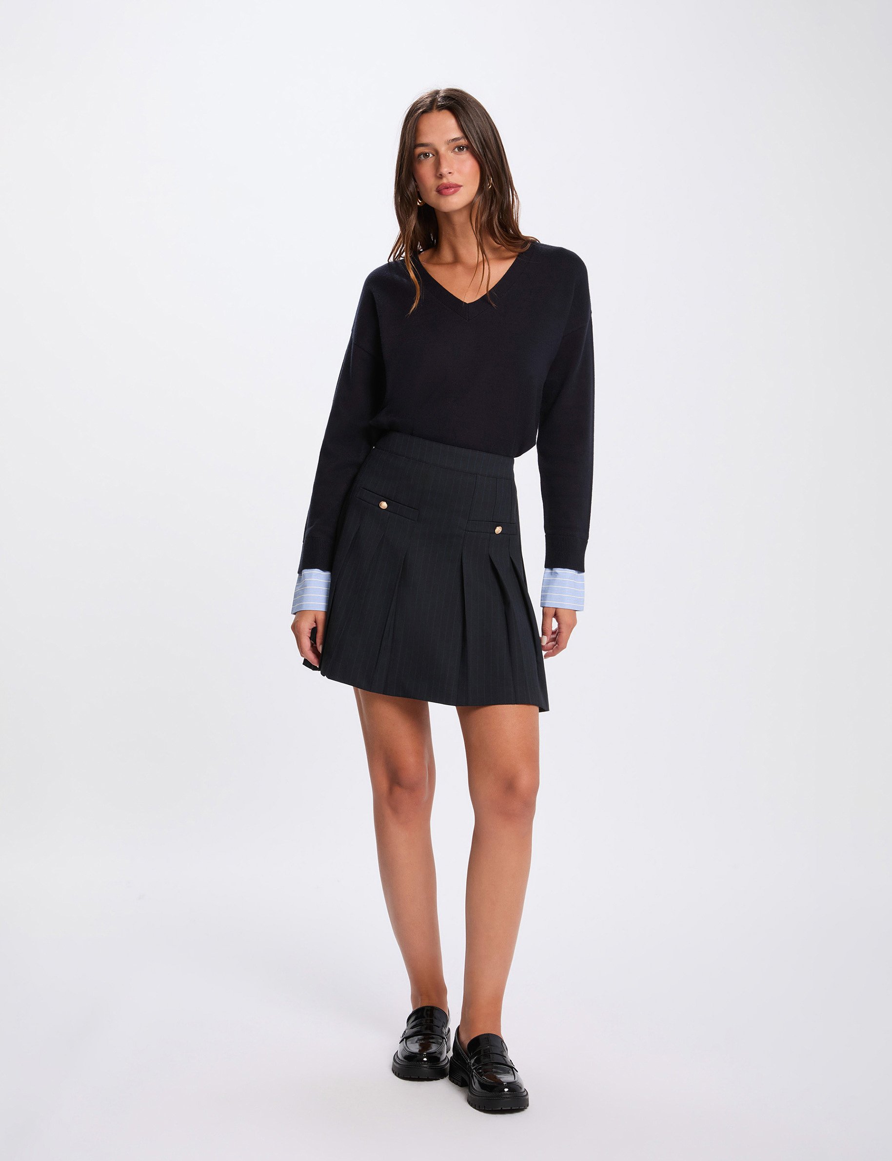 Pullover mit V-Ausschnitt marineblau damen