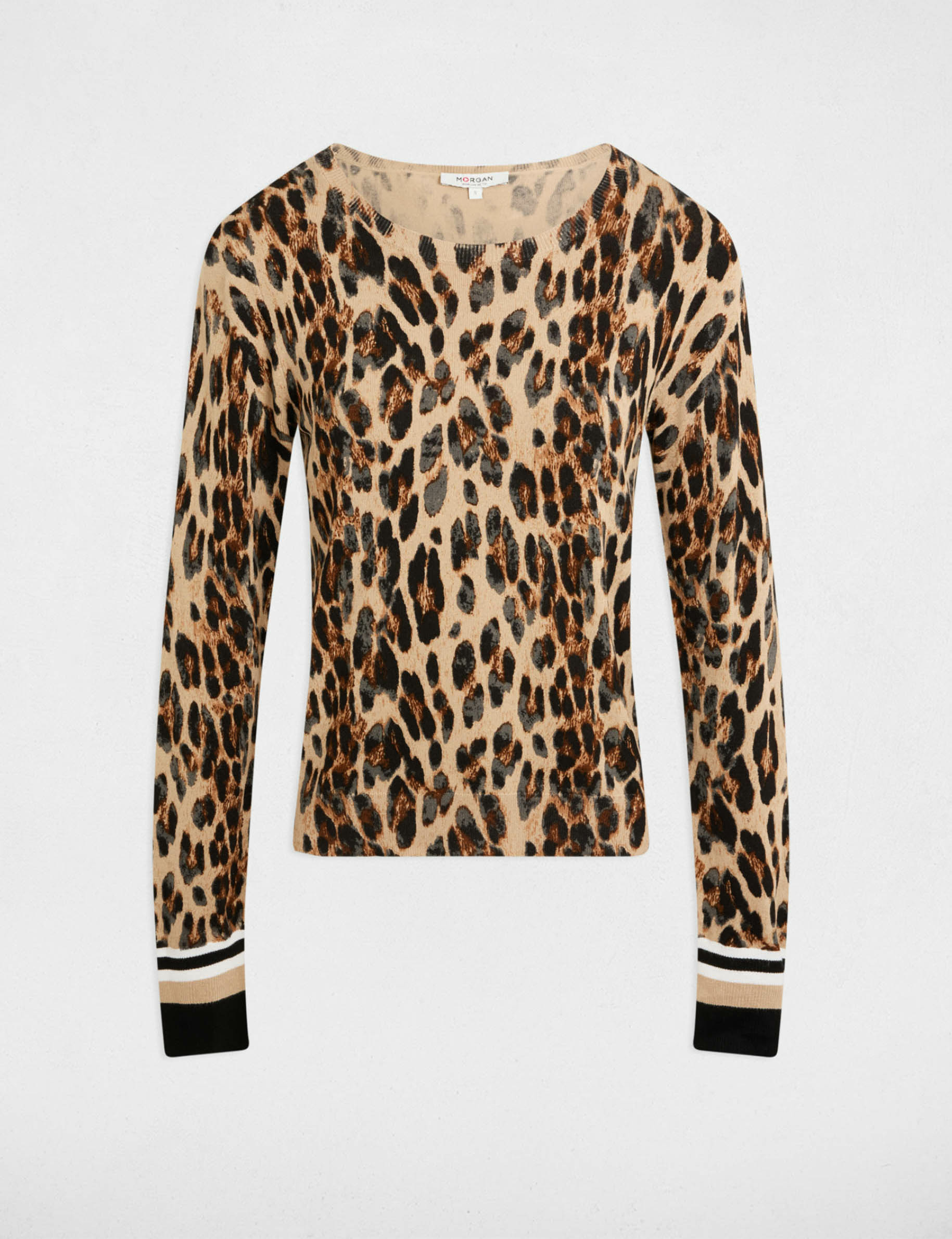 pull col rond imprime leopard multicolore femme Pull col rond imprimé léopard multicolore femme