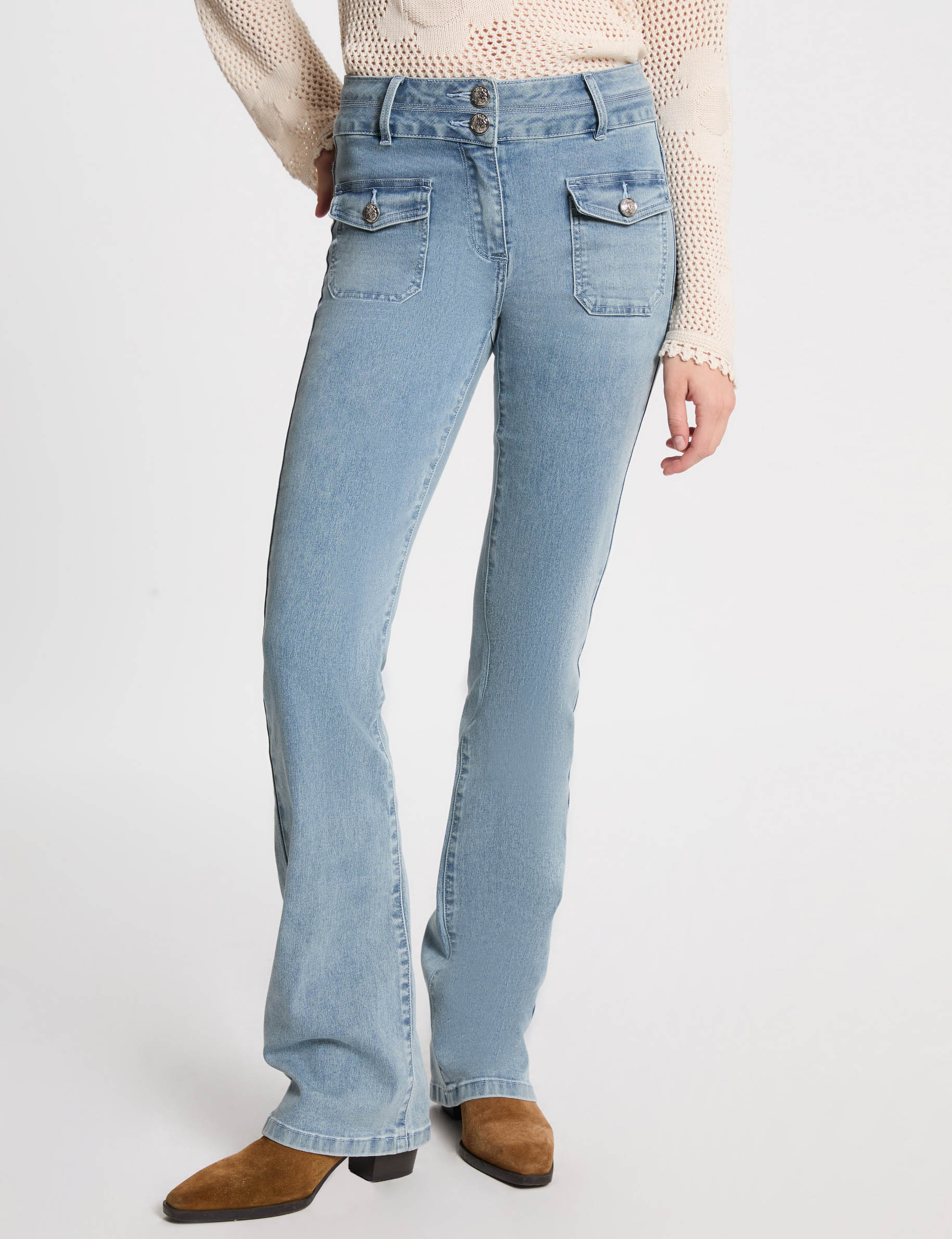 bootcut jeans mit hoher taille gebleichtes denim damen Bootcut-Jeans mit hoher Taille gebleichtes denim damen