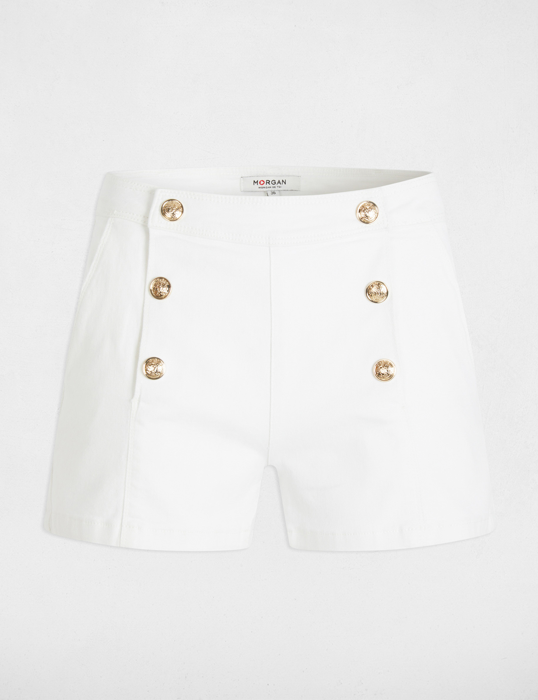Short en jean boutons blanc femme