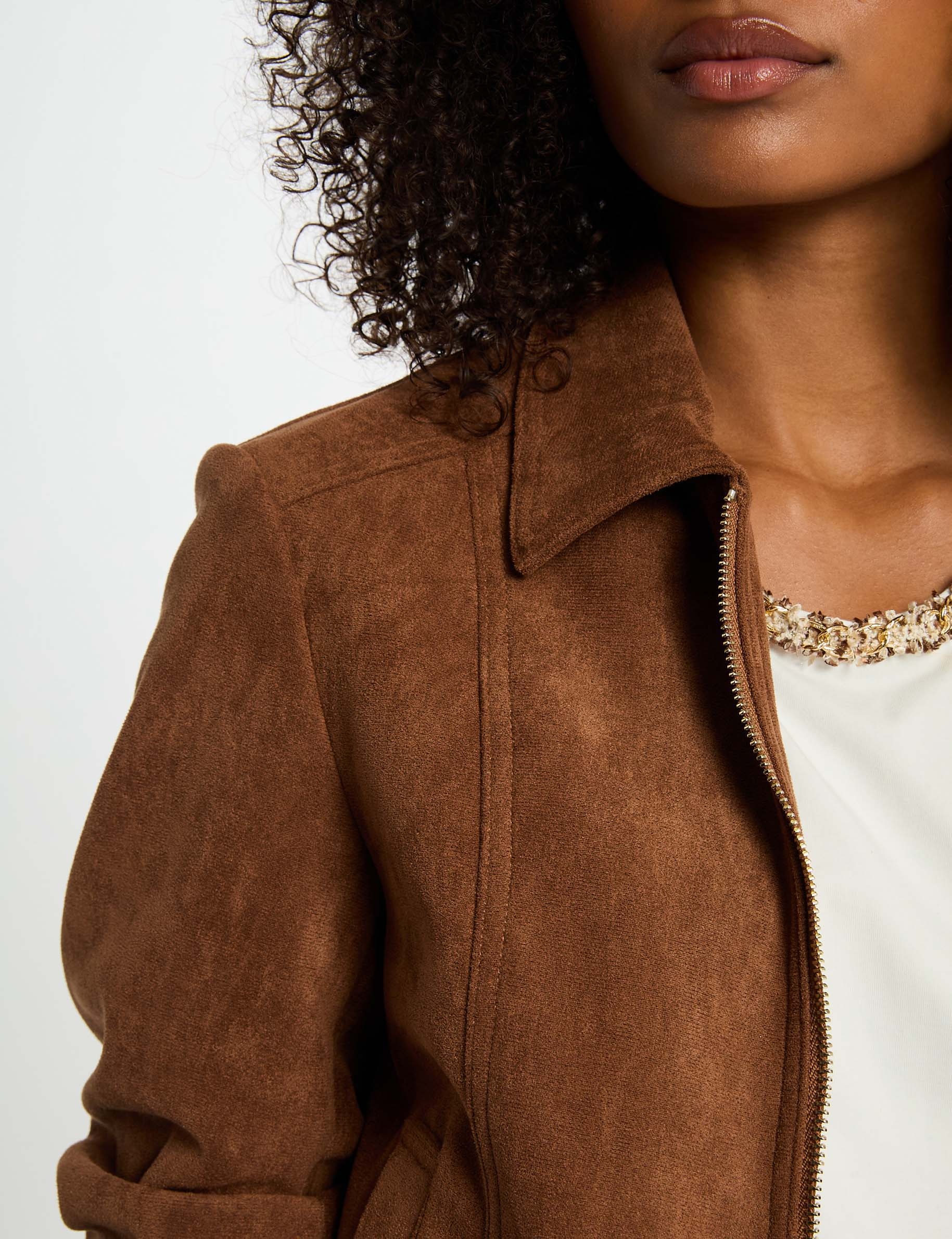 Blouson suédine marron cognac femme