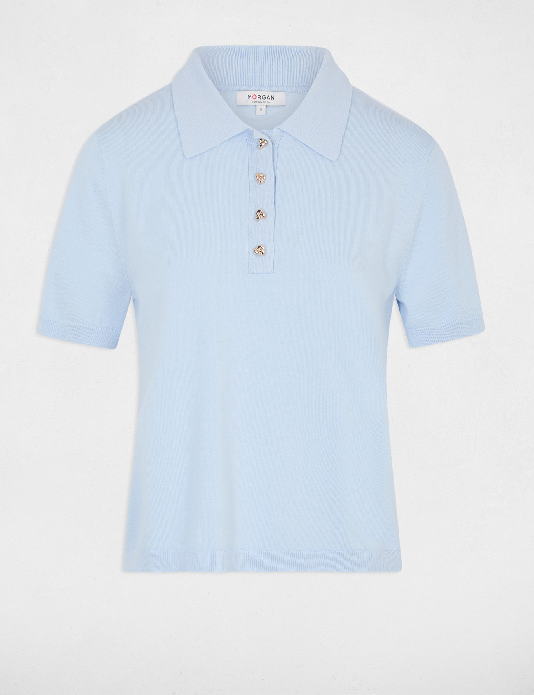 Pull col &agrave; revers bleu ciel femme