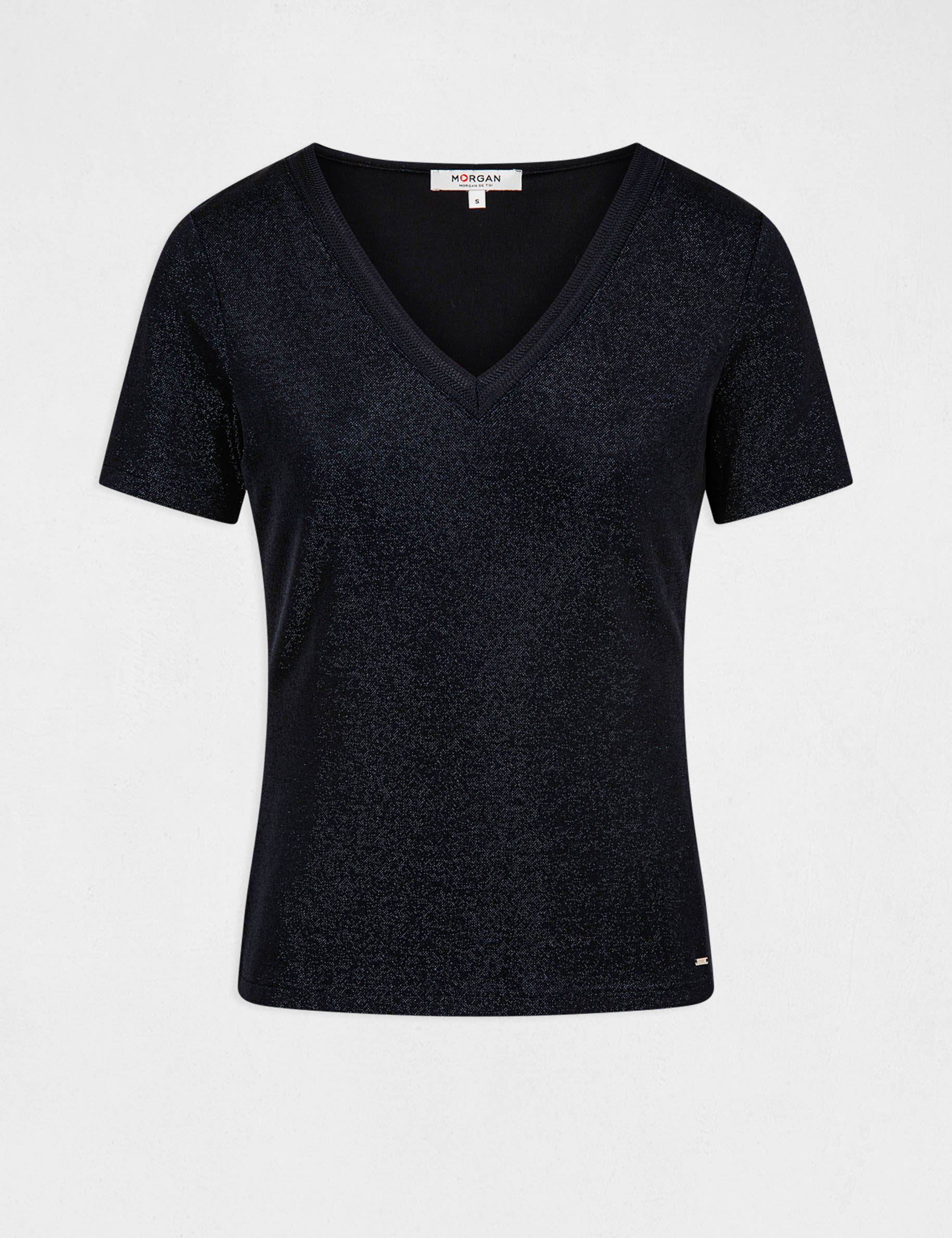 t shirt manches courtes avec col en v bleu marine femme T-shirt manches courtes avec col en V bleu marine femme