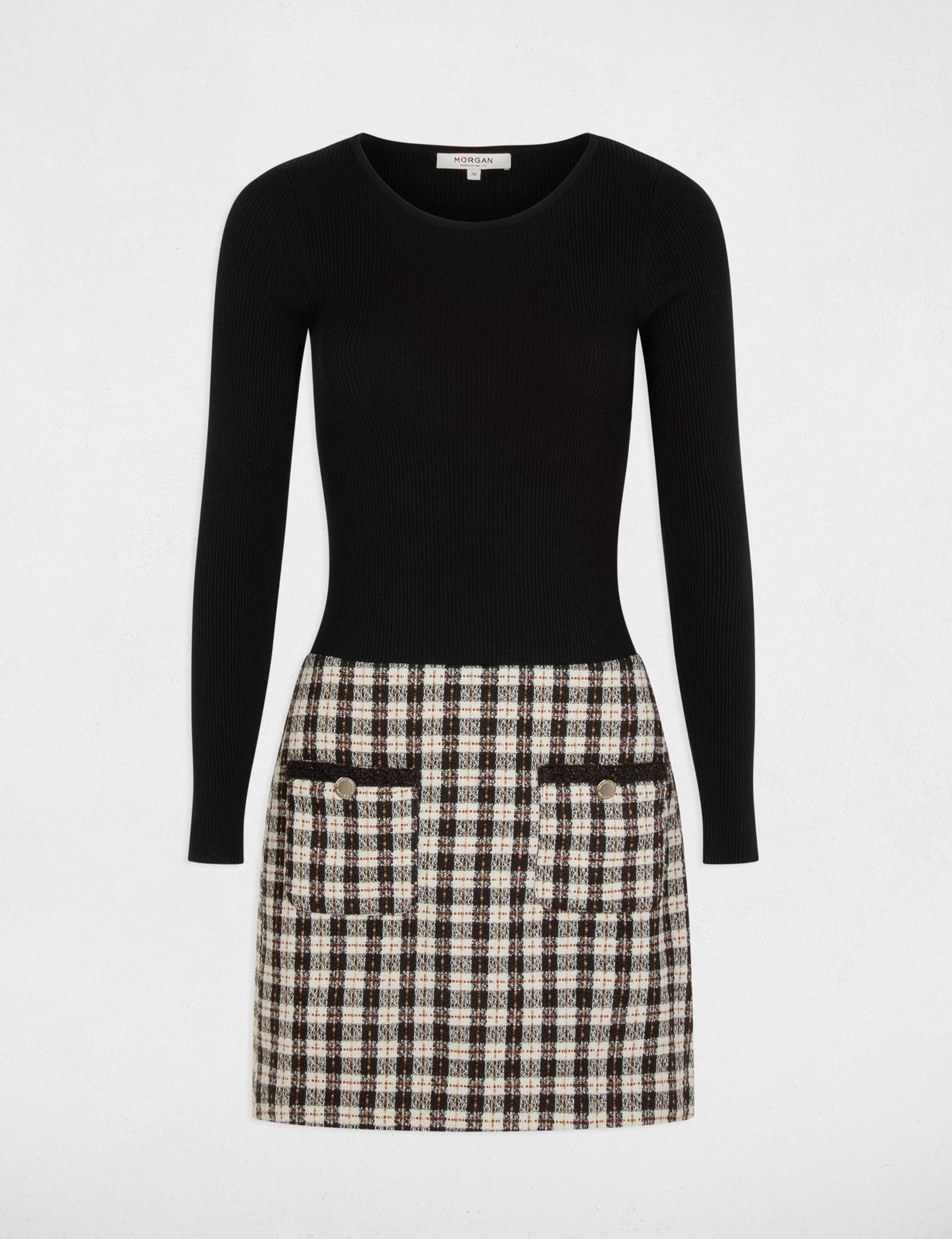 Kurzes Tweed-Kleid schwarz damen