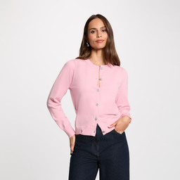 Gilet tricot col rond rose pastel femme
