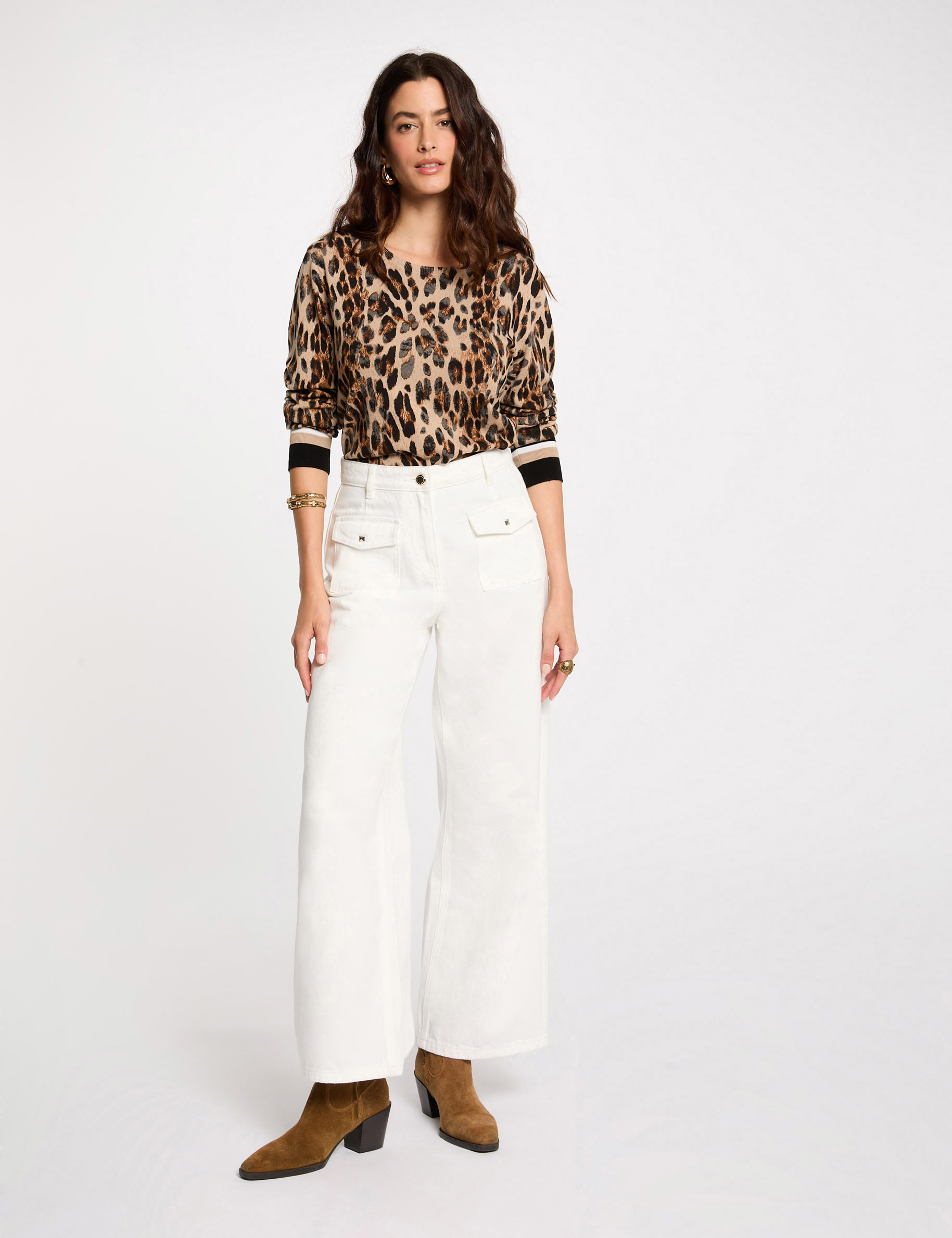 pull col rond imprim lopard multicolore femme Pull col rond imprim� l�opard multicolore femme
