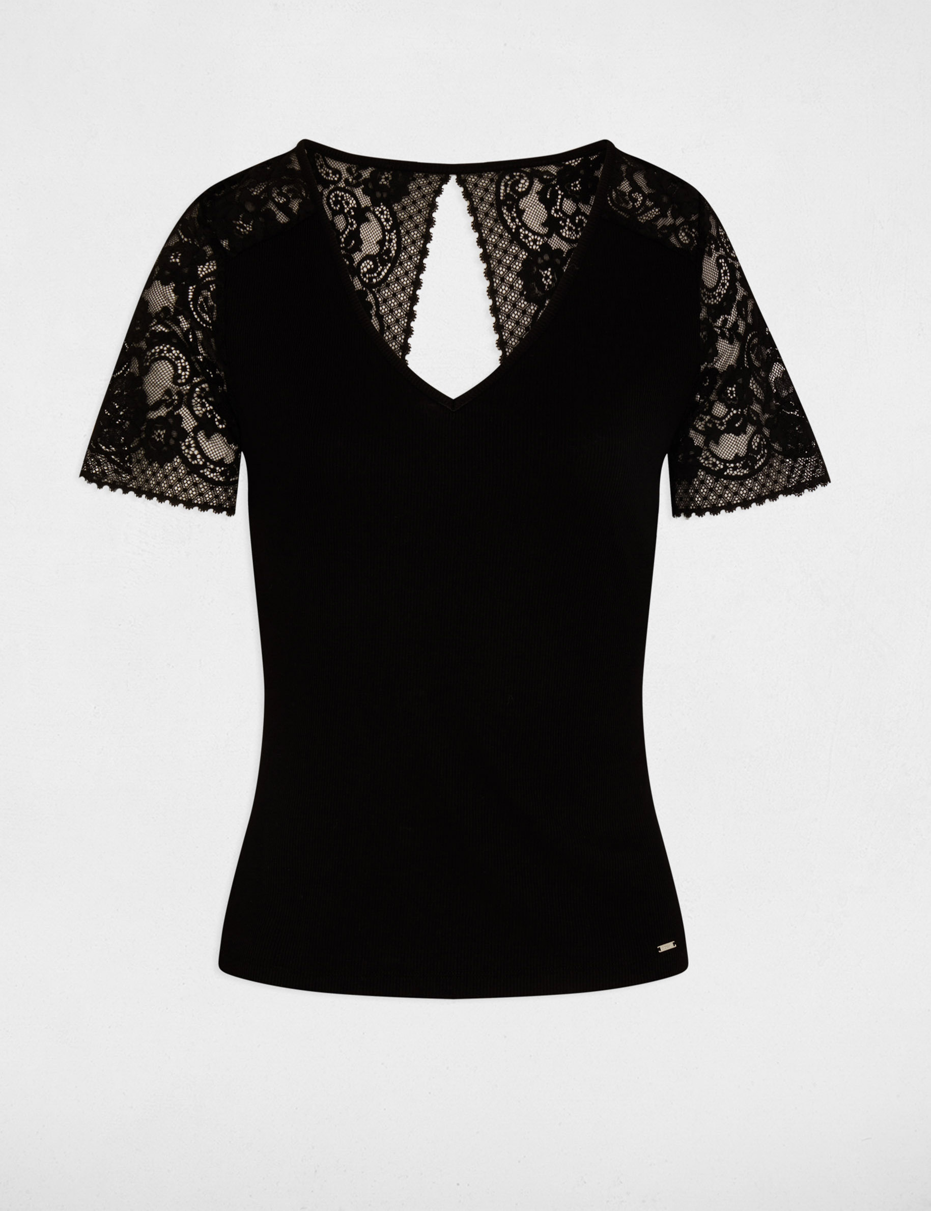 t shirt dentelle col v noir femme T-shirt dentelle col v noir femme