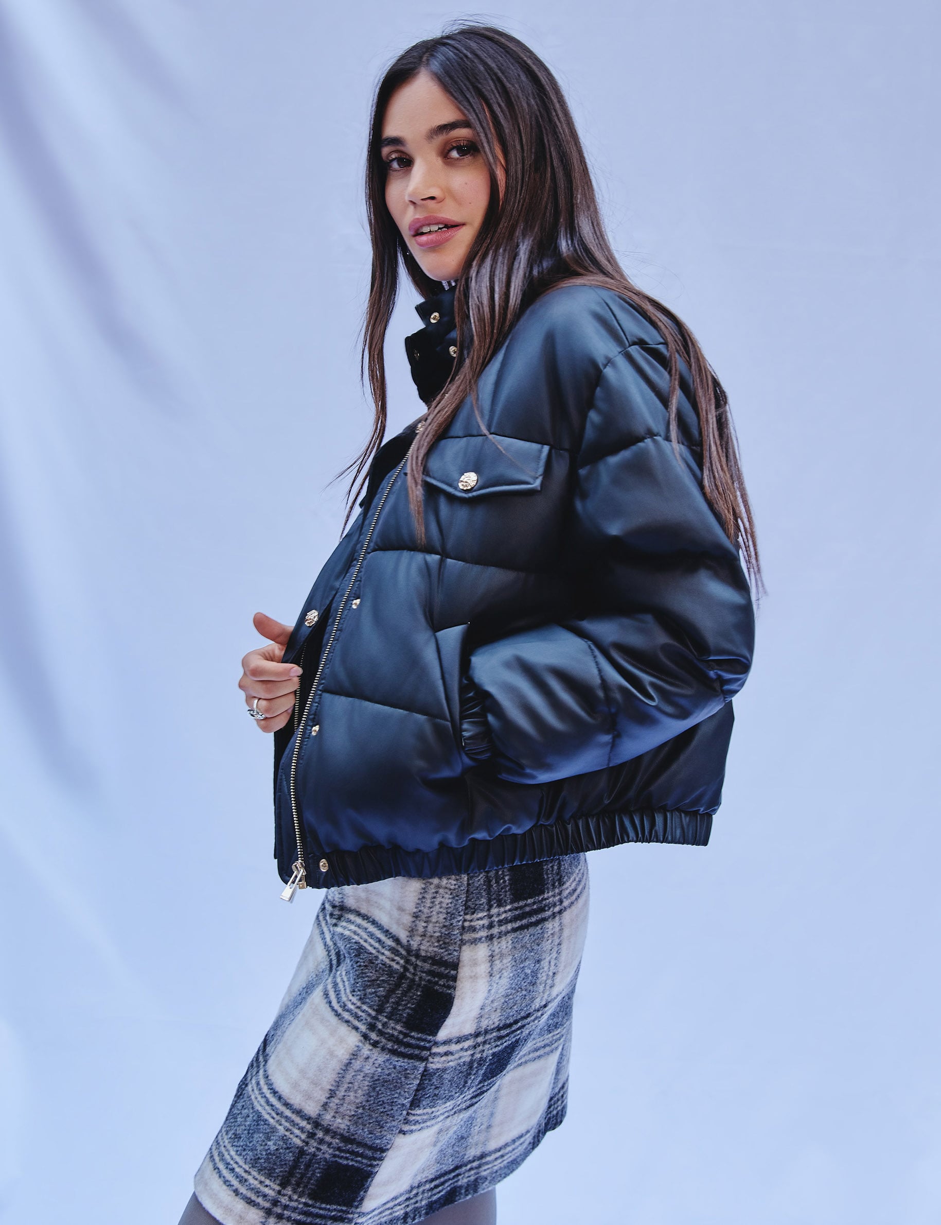 Steppjacke aus Kunstleder mit Stehkragen schwarz damen