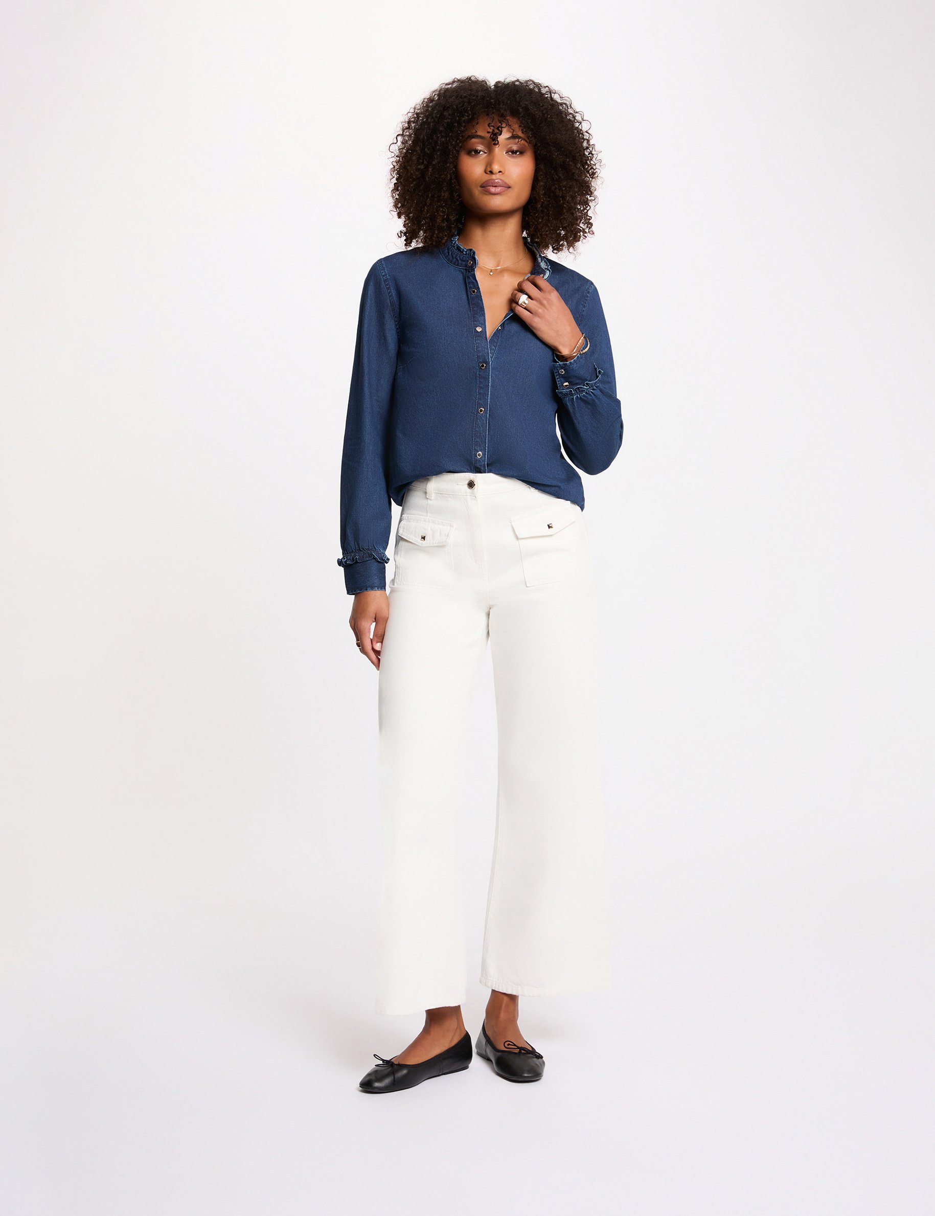 Hemd mit Stehkragen rohes denim damen