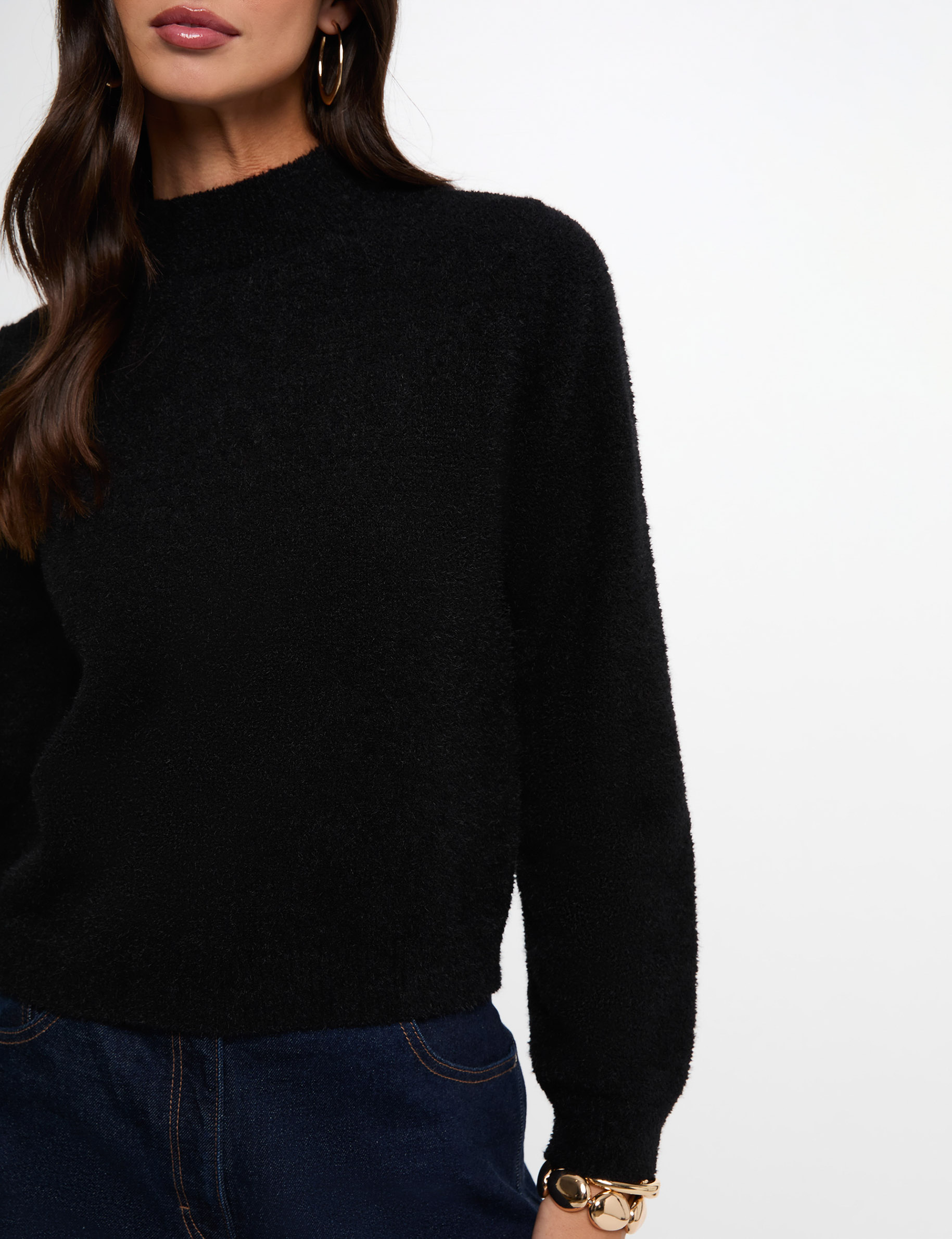 Pull col montant ajust&eacute; noir femme
