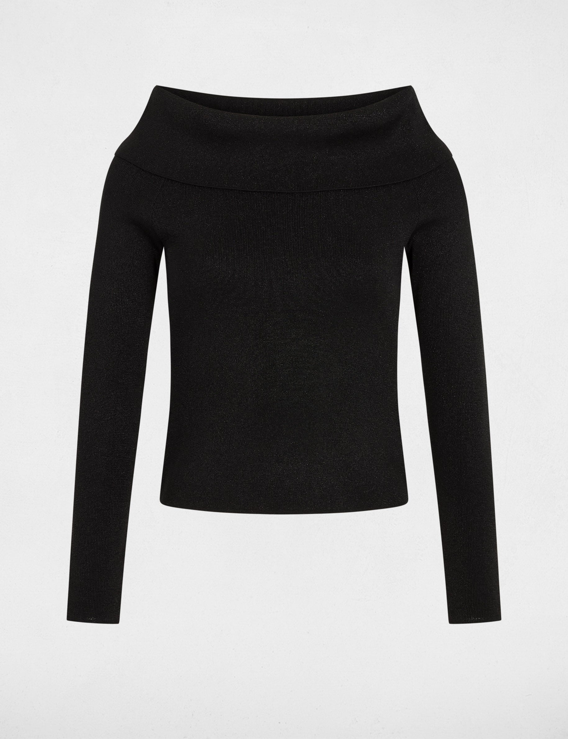 Pull col bardot m&eacute;tallis&eacute; noir femme
