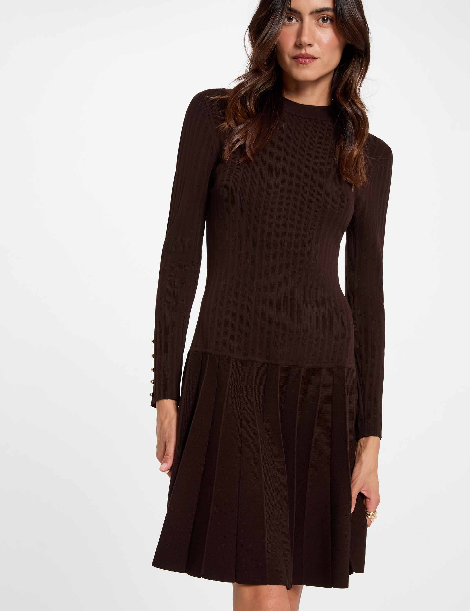 Robe tricot manches longues marron fonc&eacute; femme