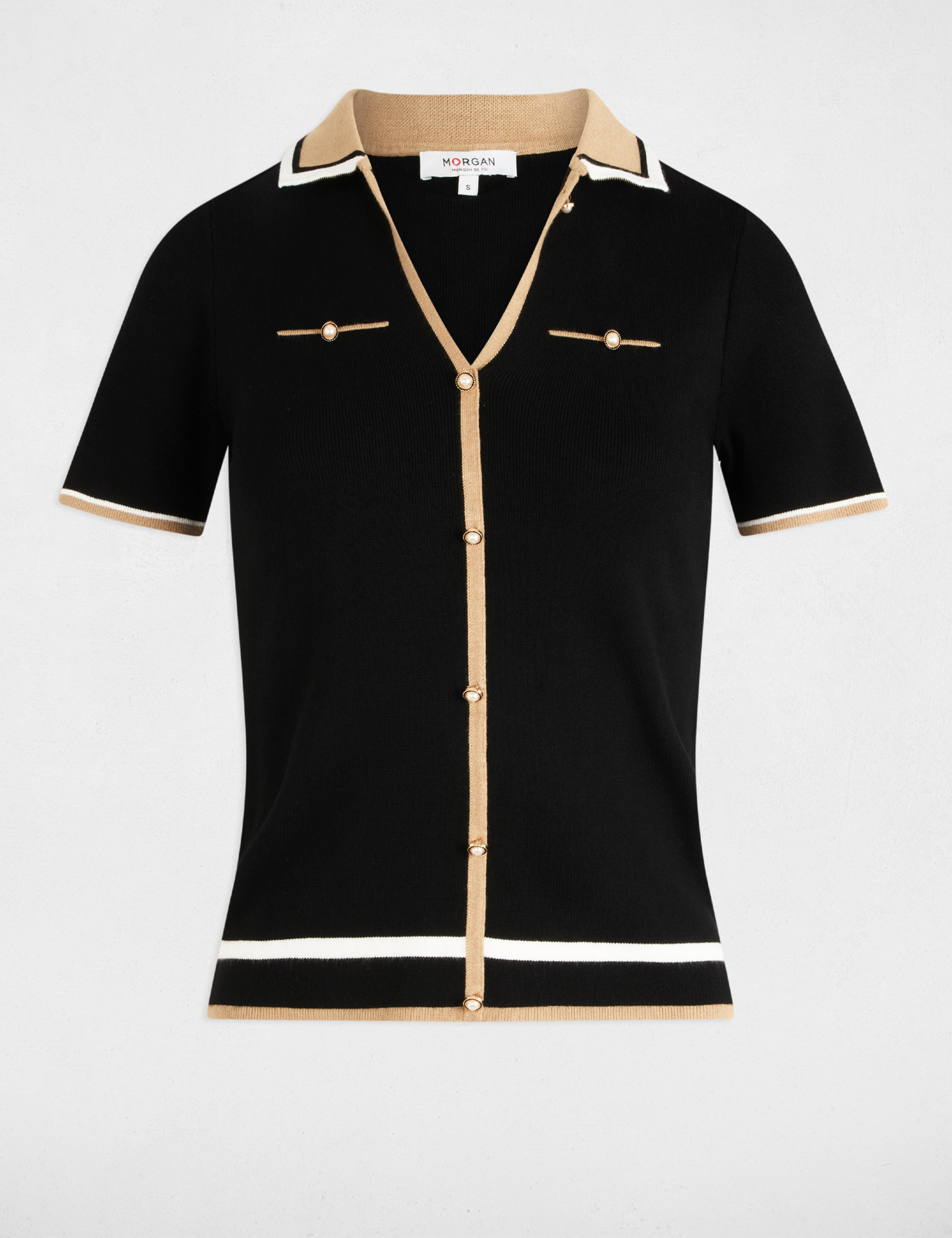 pull col polo manches courtes noir femme Pull col polo manches courtes noir femme