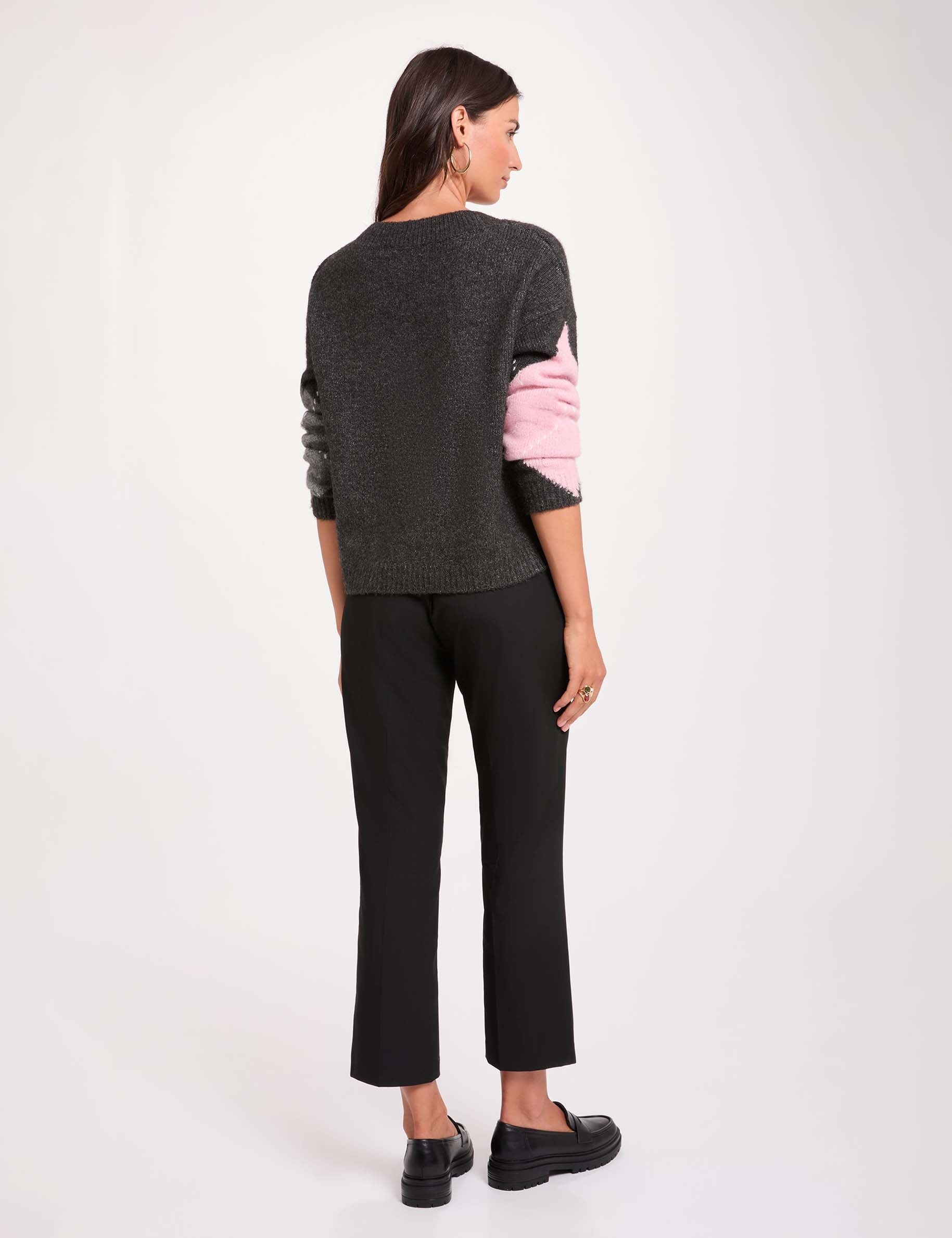 Jacquard-Pullover mit V-Ausschnitt dunkelgrau damen