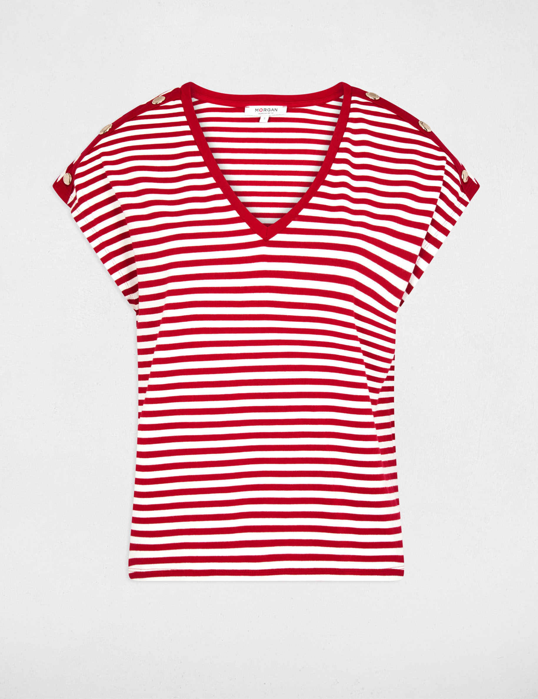 Gestreiftes V-Ausschnitt T-Shirt weiss damen