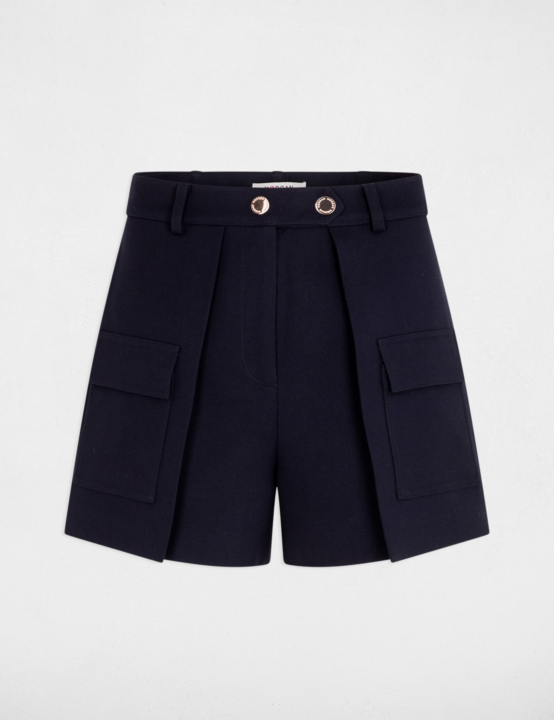 short droit poches a rabat bleu marine femme Short droit poches à rabat bleu marine femme