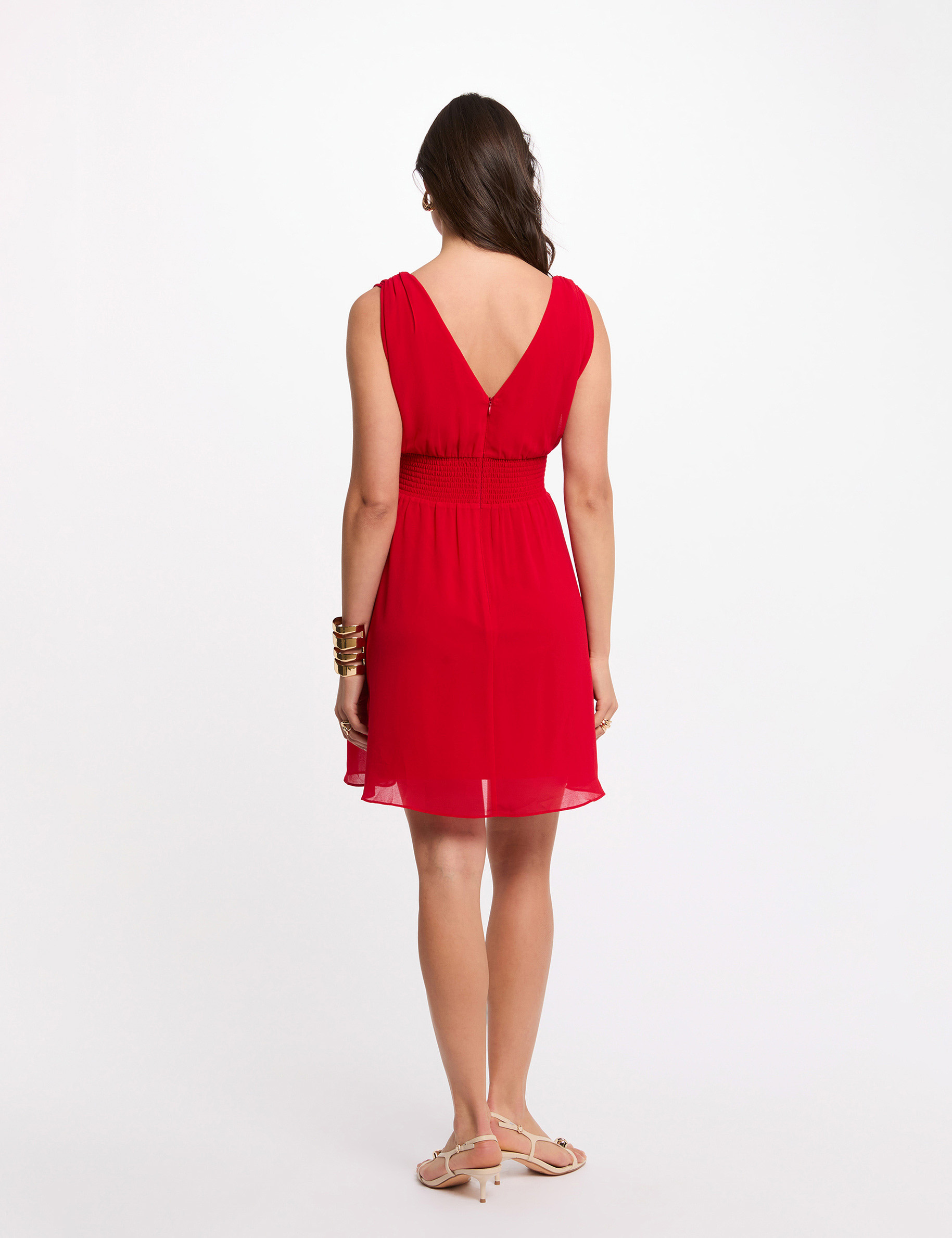 Robe courte &eacute;vas&eacute;e fluide rouge femme