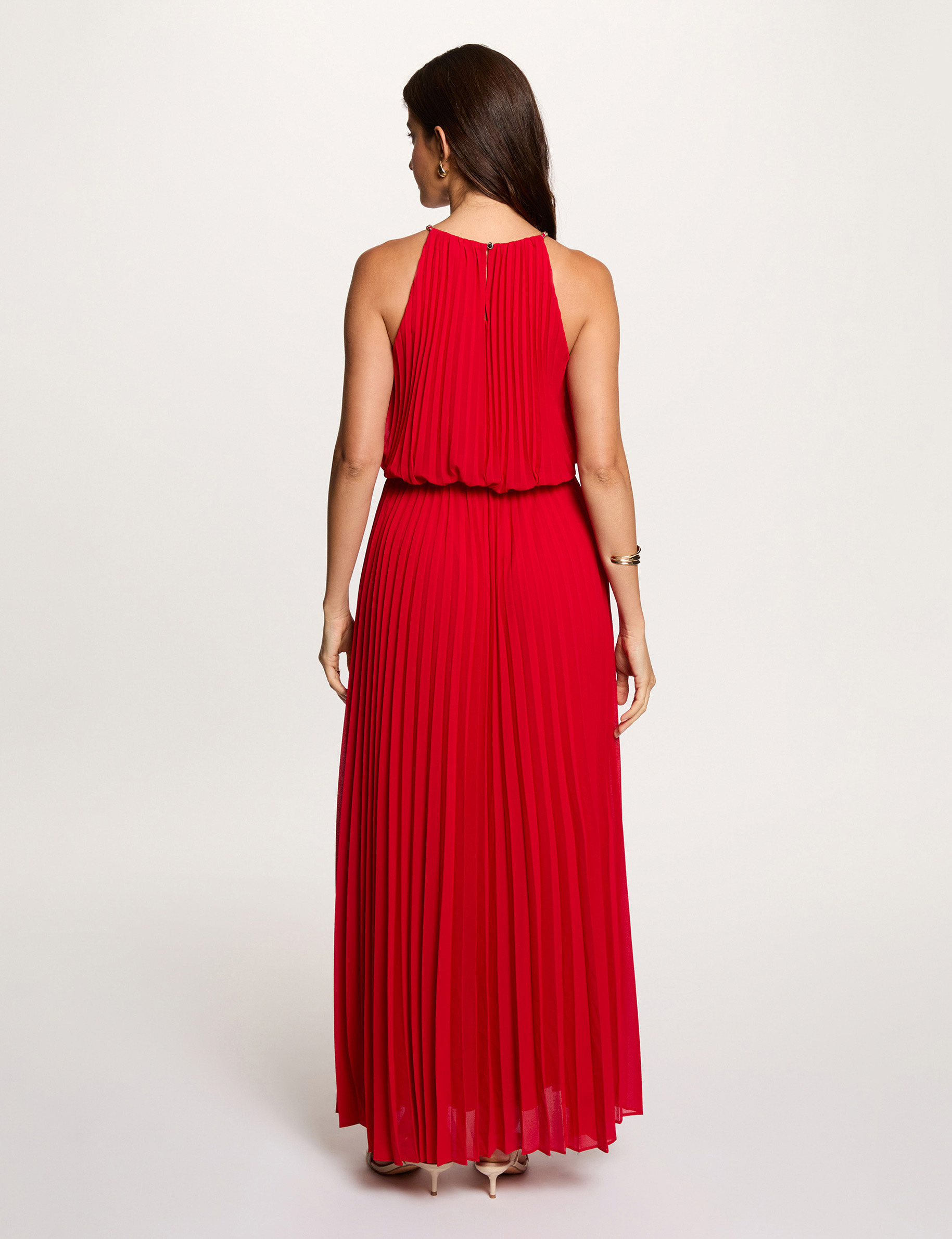 Langes plissiertes Kleid rot damen