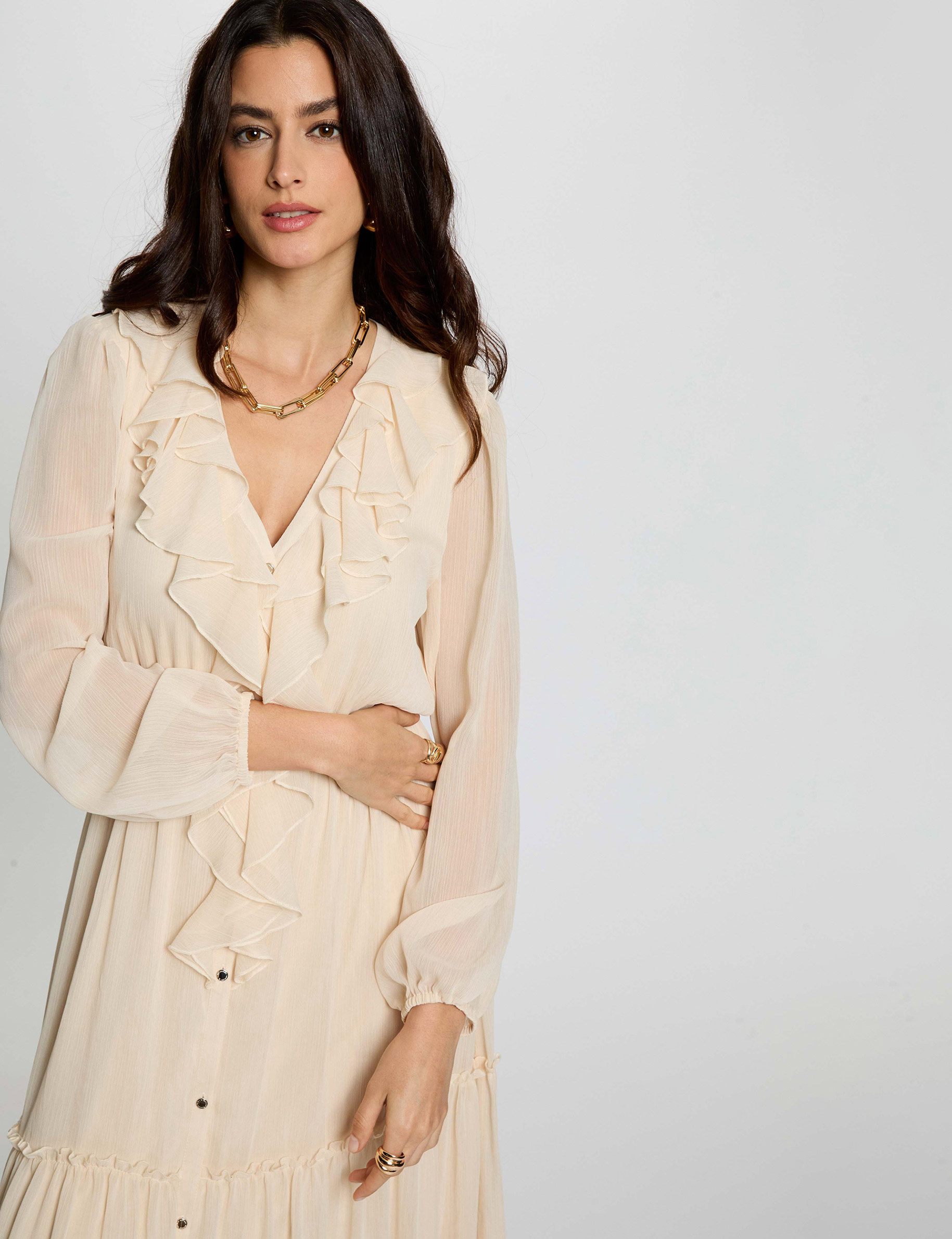 Langes, flie&szlig;endes Kleid creme damen