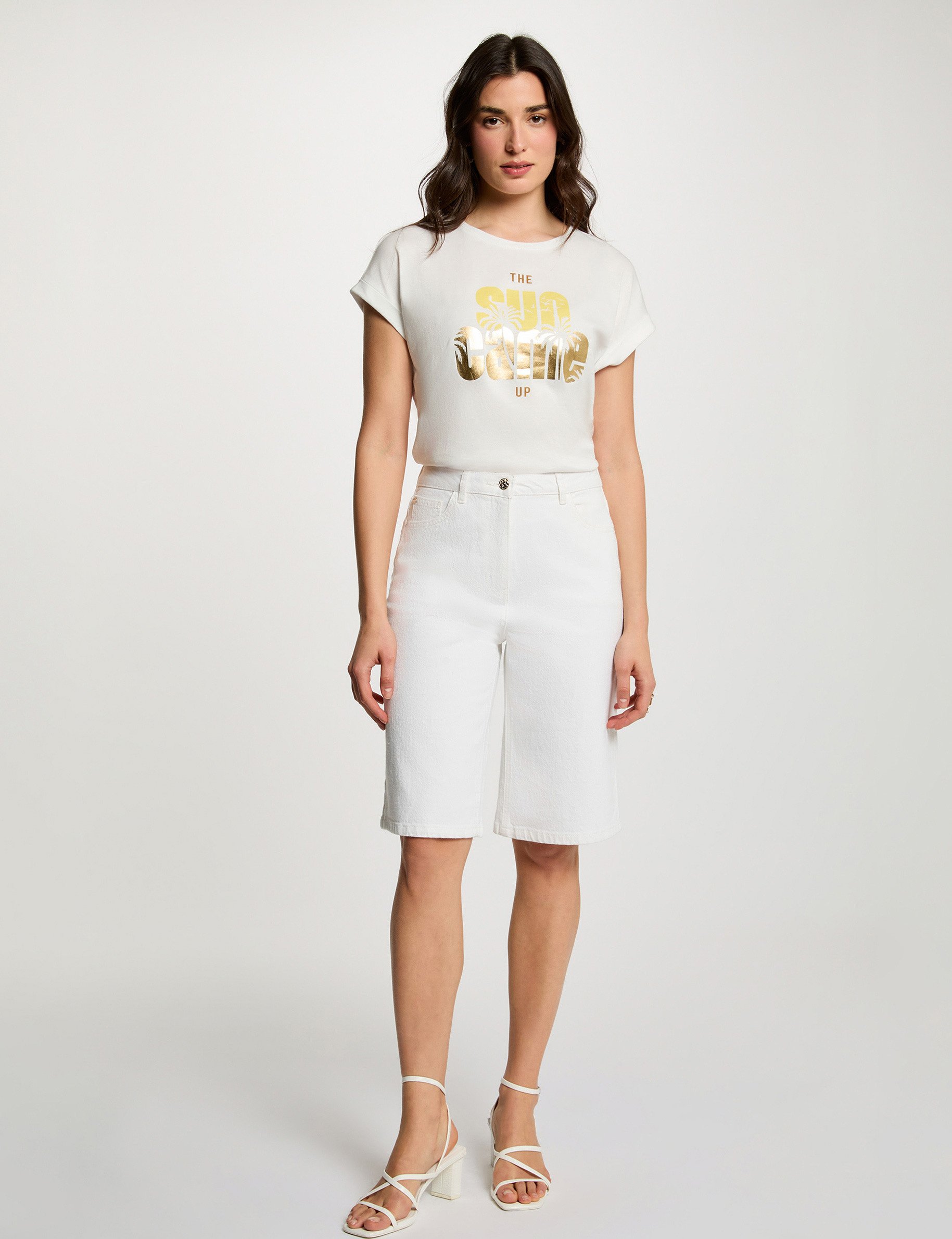 T-shirt col rond manches courtes blanc femme