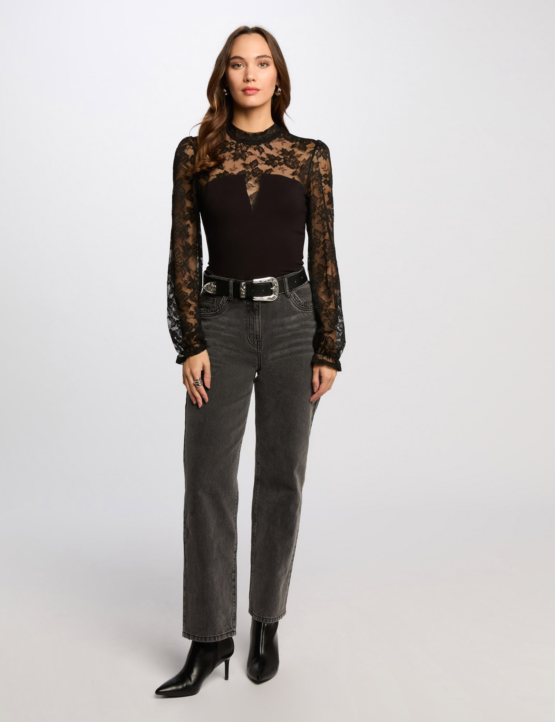 t shirt manches longues noir femme T-shirt manches longues noir femme