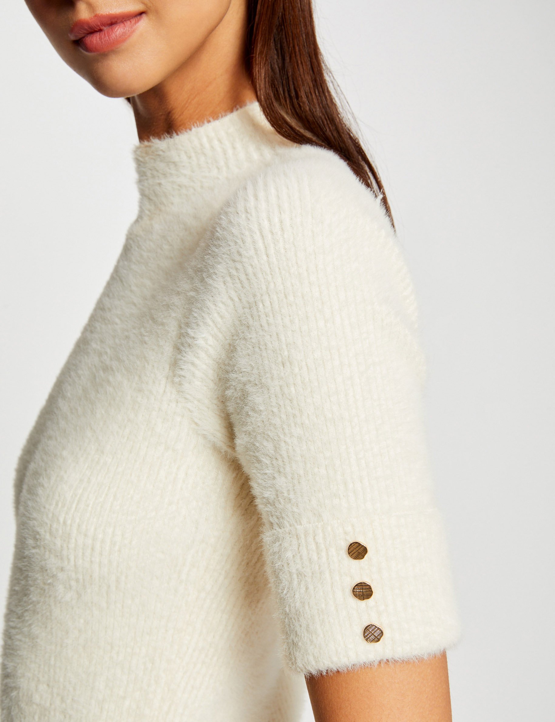 Kleid aus Strick mit kurzen &Auml;rmeln elfenbein damen