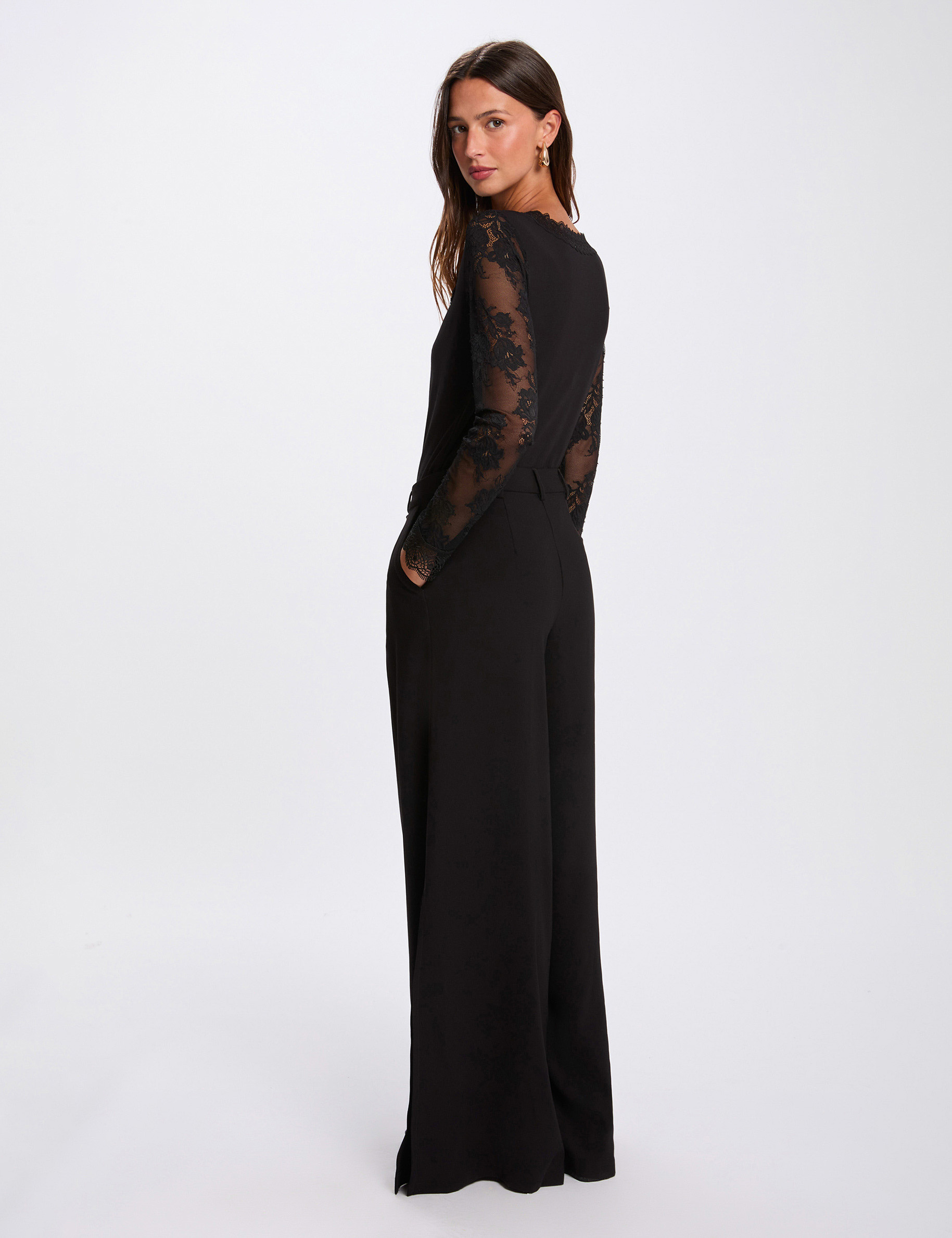 T-Shirt aus Spitze mit Herzausschnitt schwarz damen