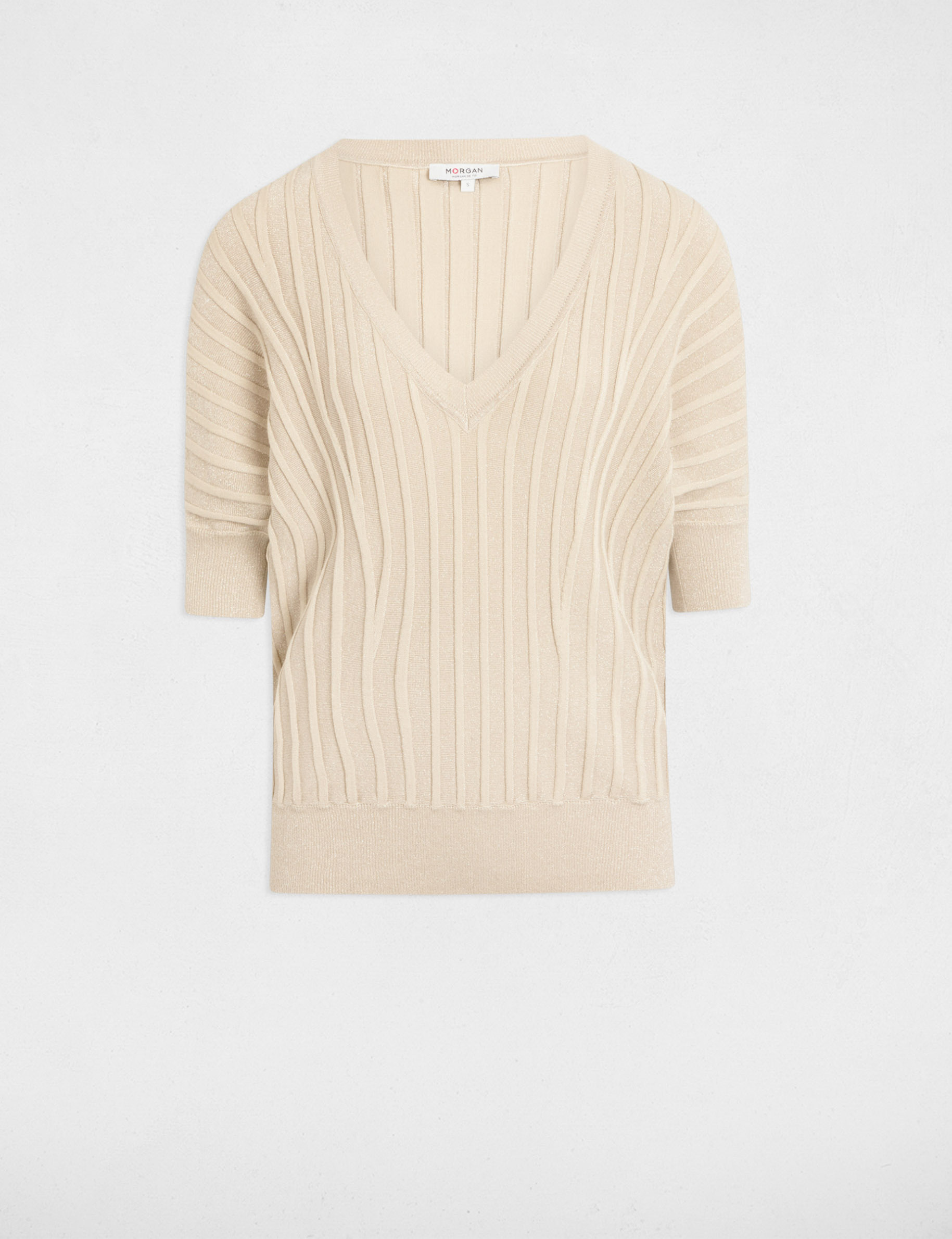 pull manches 34 col en v sable femme Pull manches 3/4 col en V sable femme