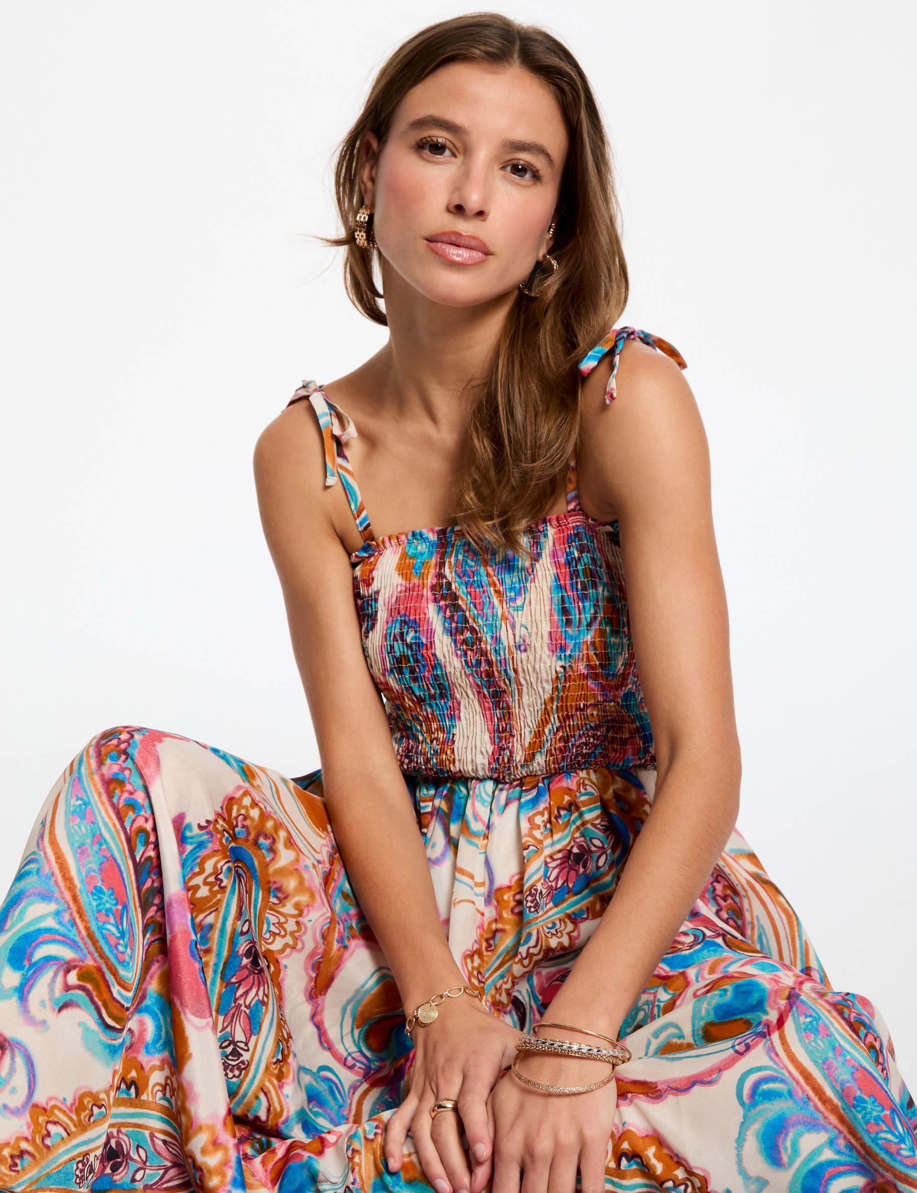 langes gerades bedrucktes kleid mehrfarbig damen Langes gerades bedrucktes Kleid mehrfarbig damen