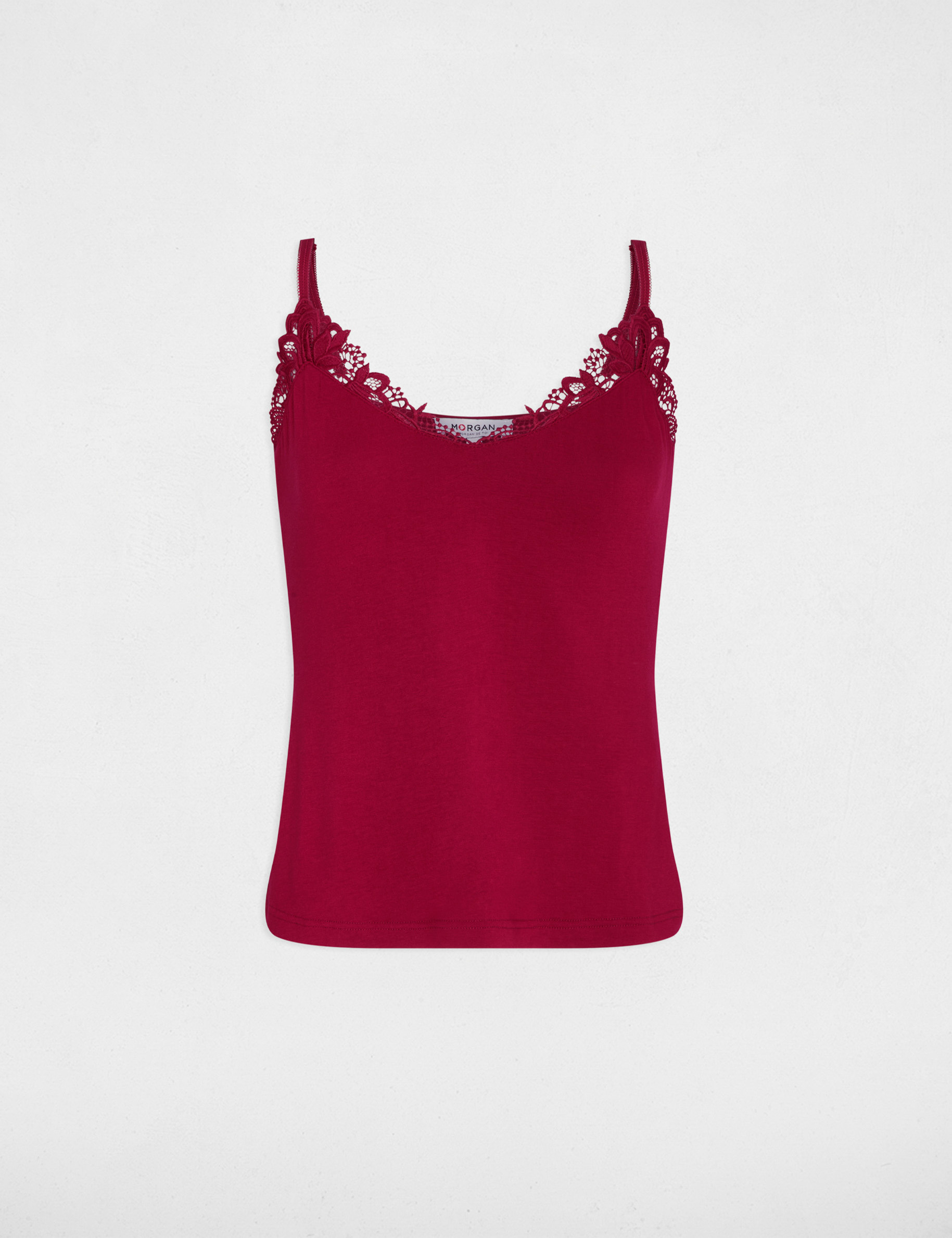 Caraco col v dentelle bordeaux femme