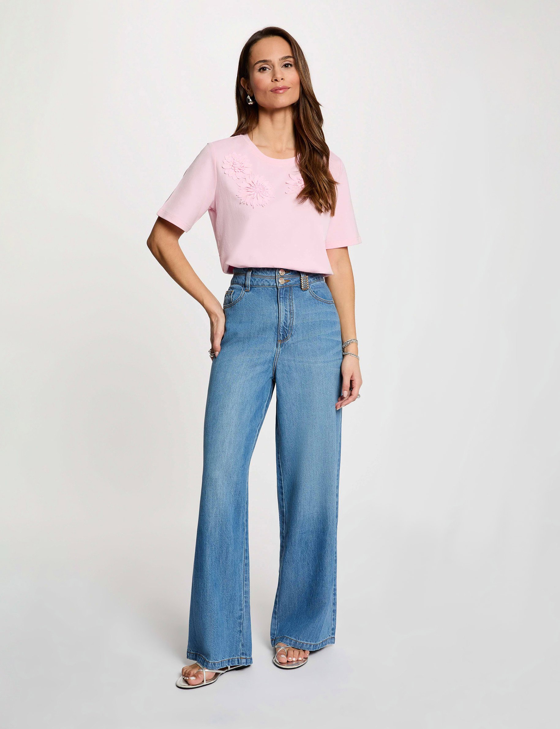 T-Shirt mit geradem Schnitt, Rundhals rosa damen