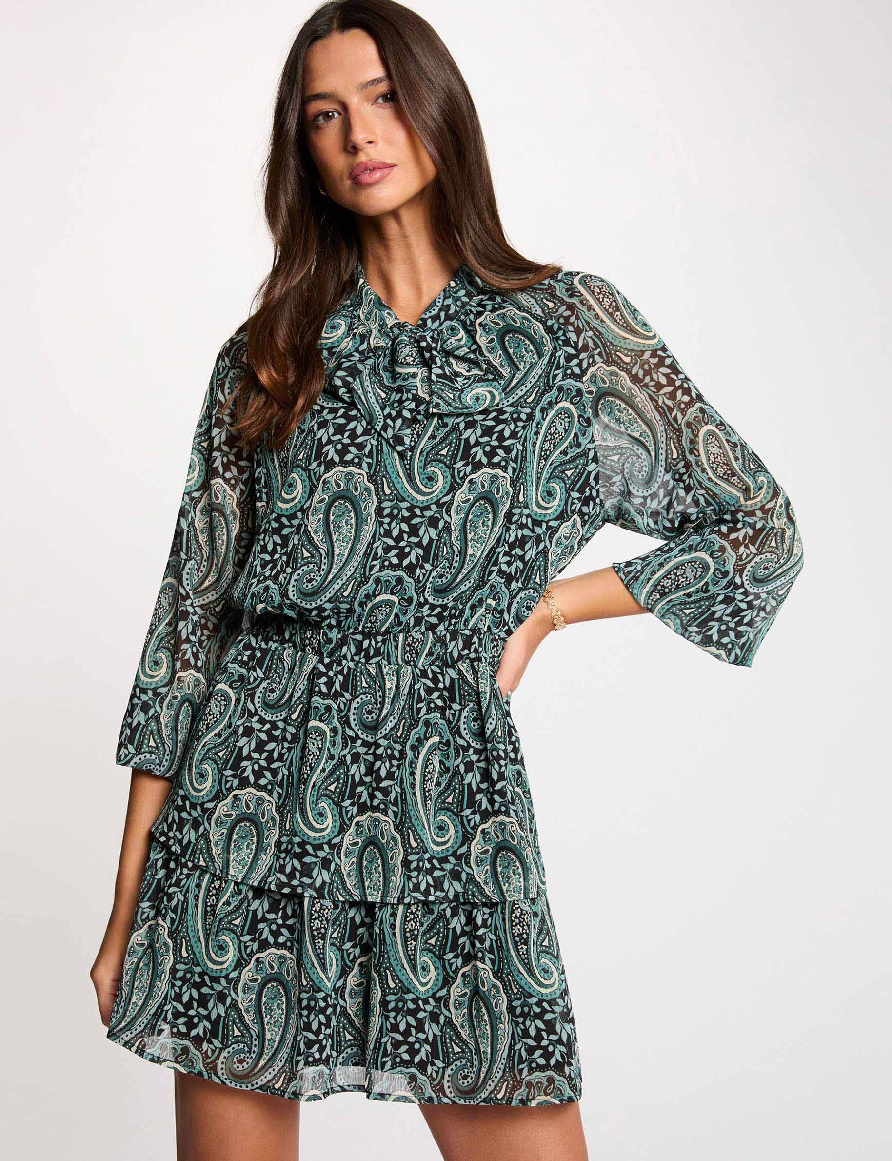 Kurzes kleid mit lavalli&egrave;re-kragen mehrfarbig damen