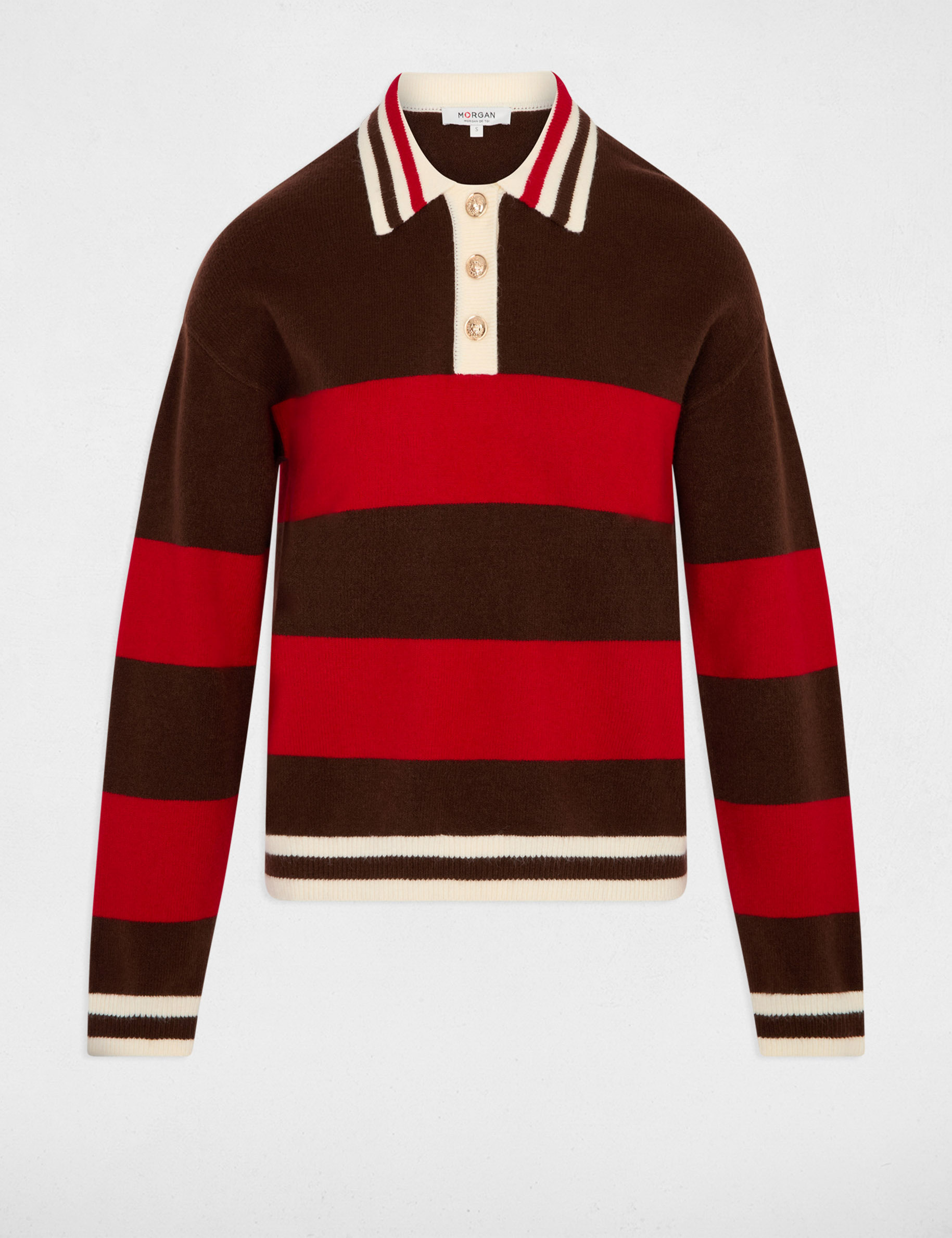 Pull col &agrave; revers marron fonc&eacute; femme
