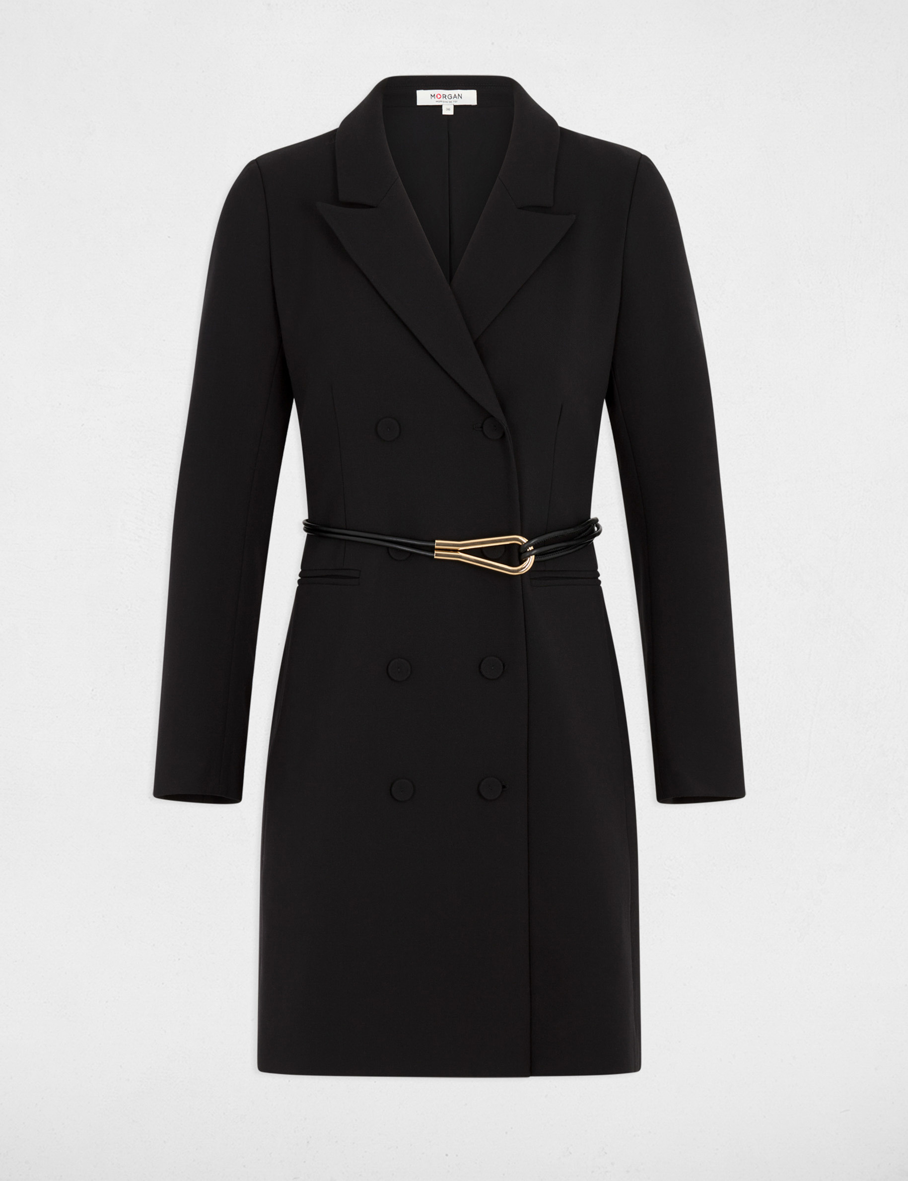 Kurzes Kleid mit Reverskragen schwarz damen