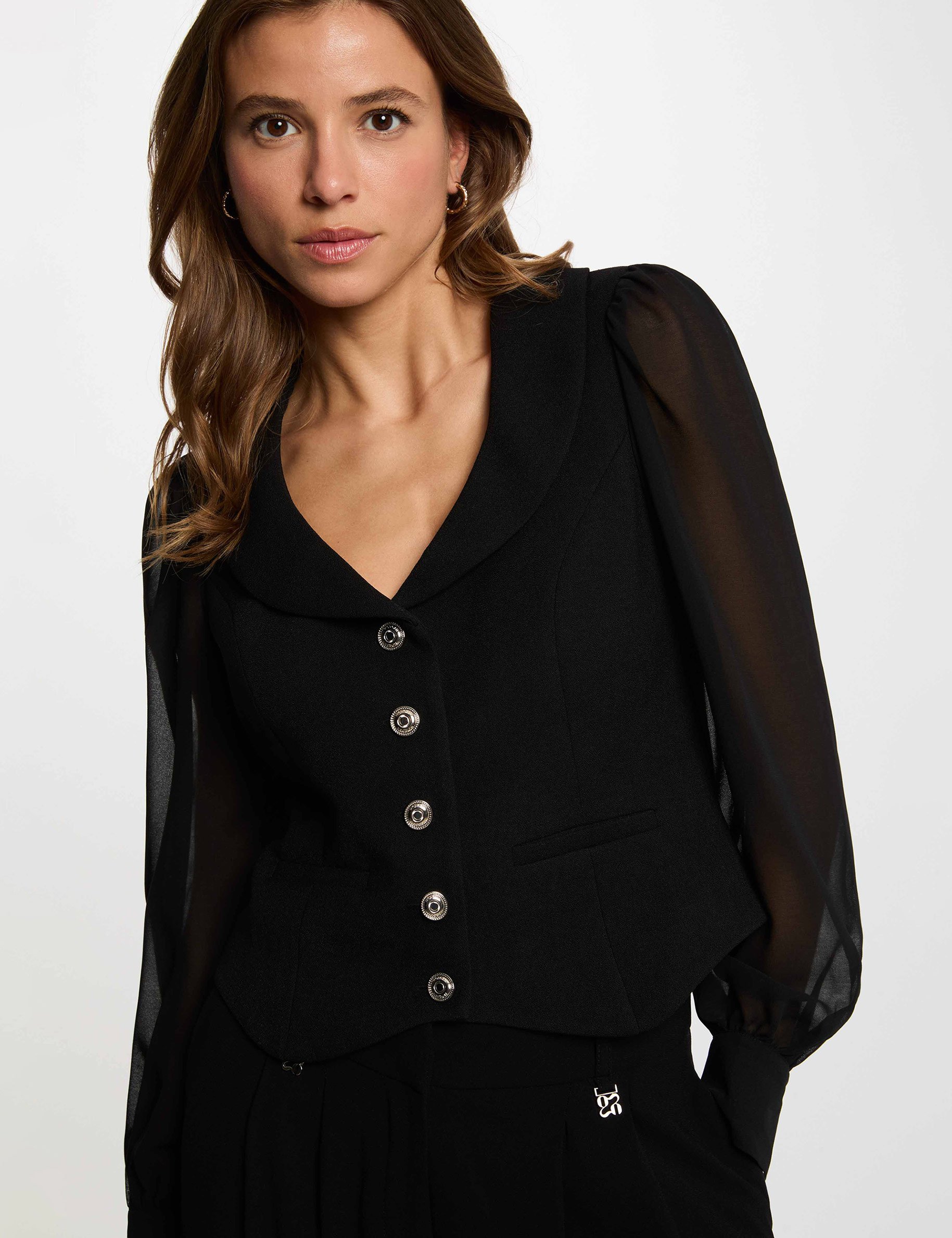 Strickjacke mit Puff&auml;rmeln schwarz damen