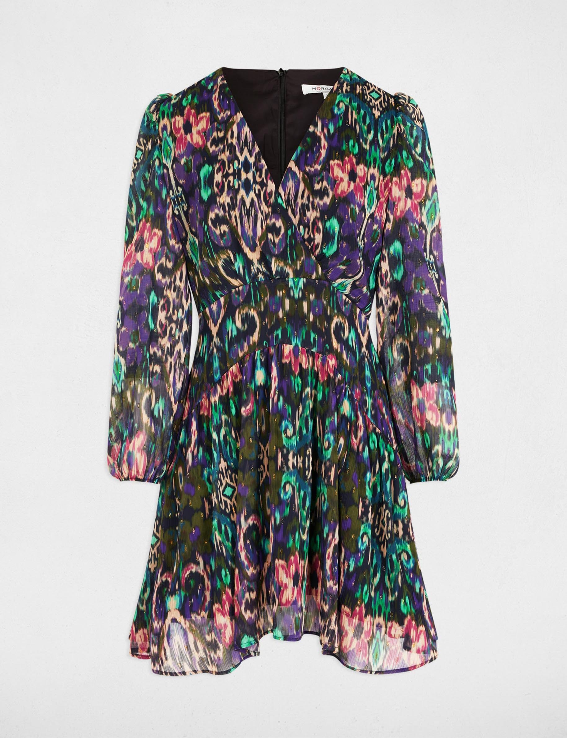 kurzes ausgestelltes kleid mit print mehrfarbig damen Kurzes, ausgestelltes Kleid mit Print mehrfarbig damen