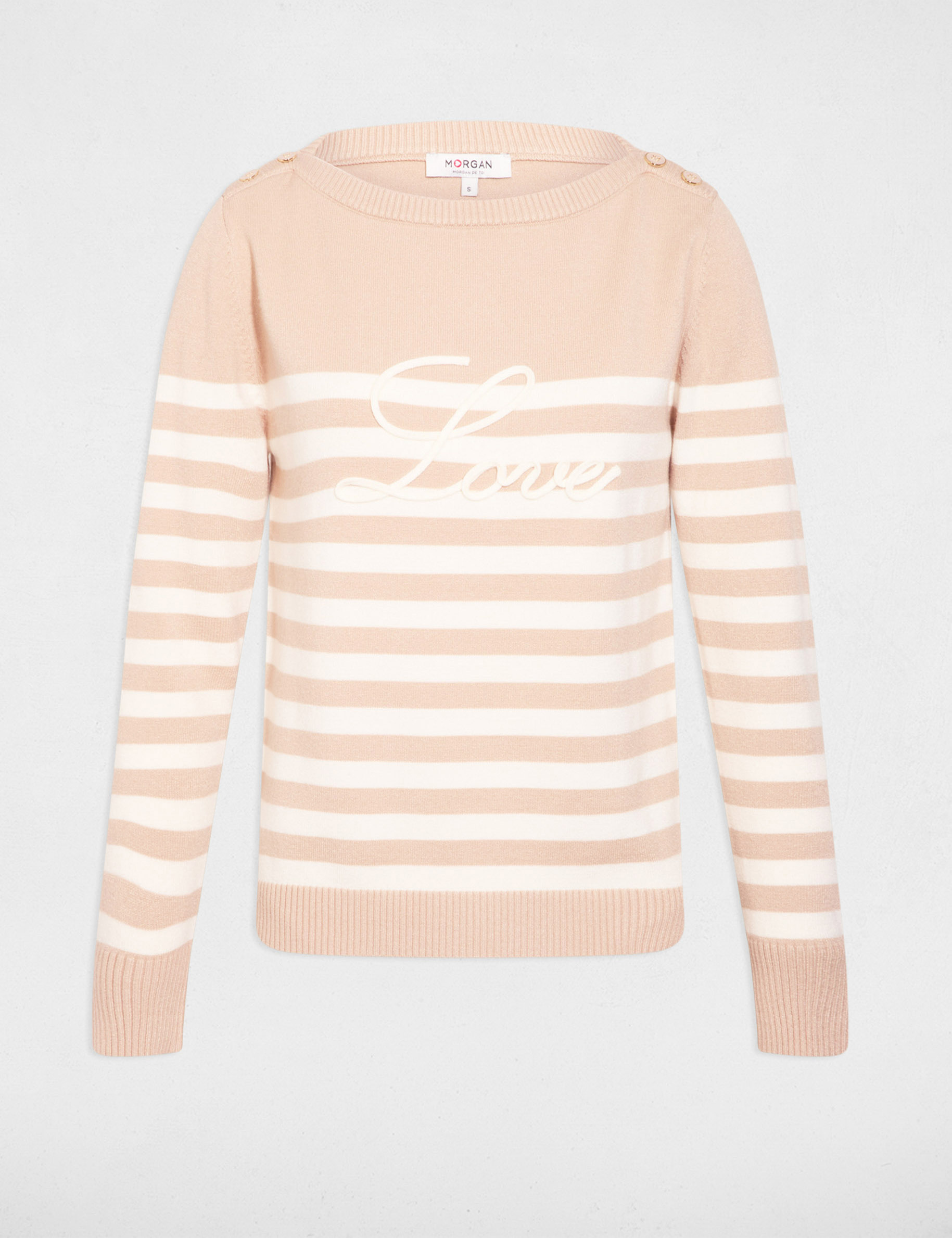 Gestreifter bestickter Pullover marron clair damen