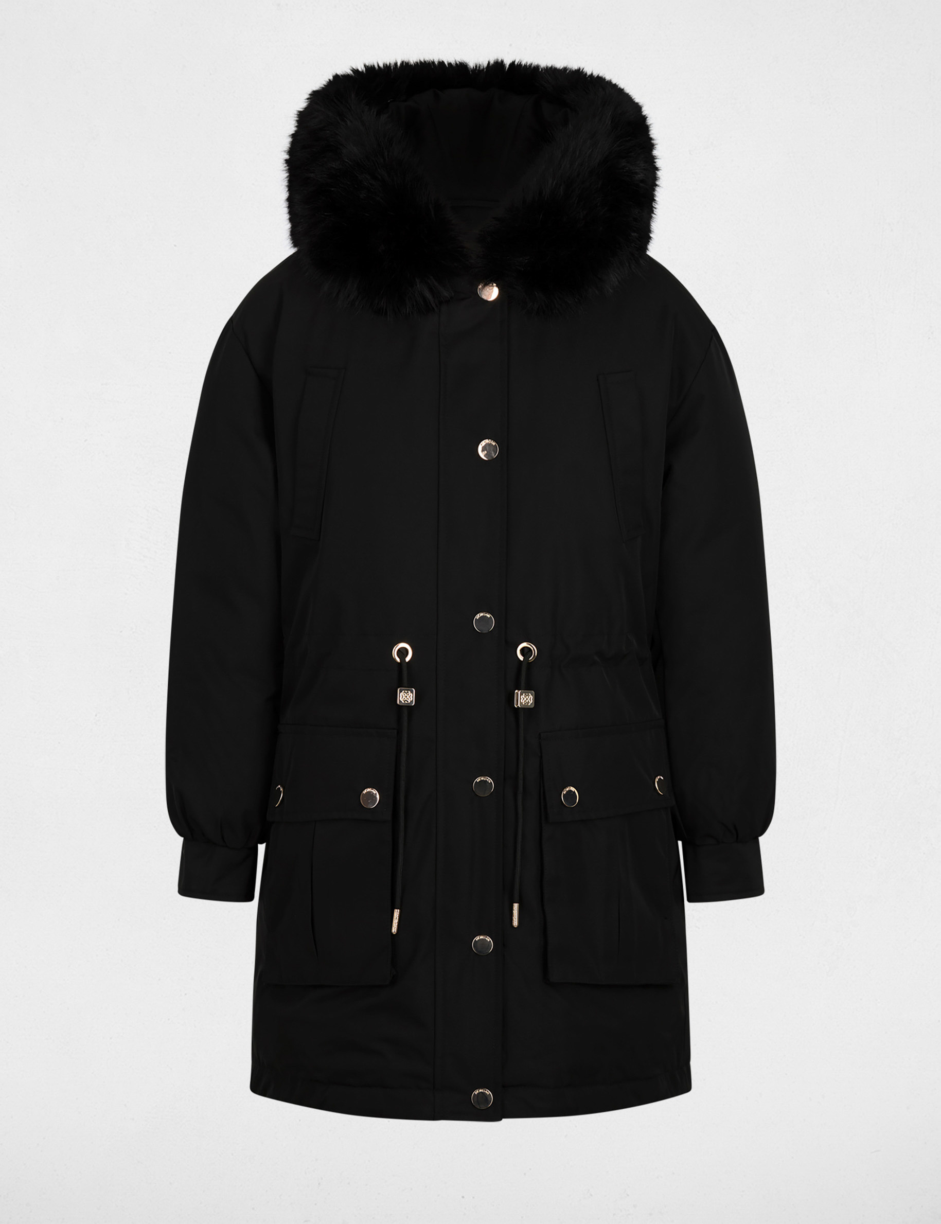 Parka mit Fellkragen schwarz damen