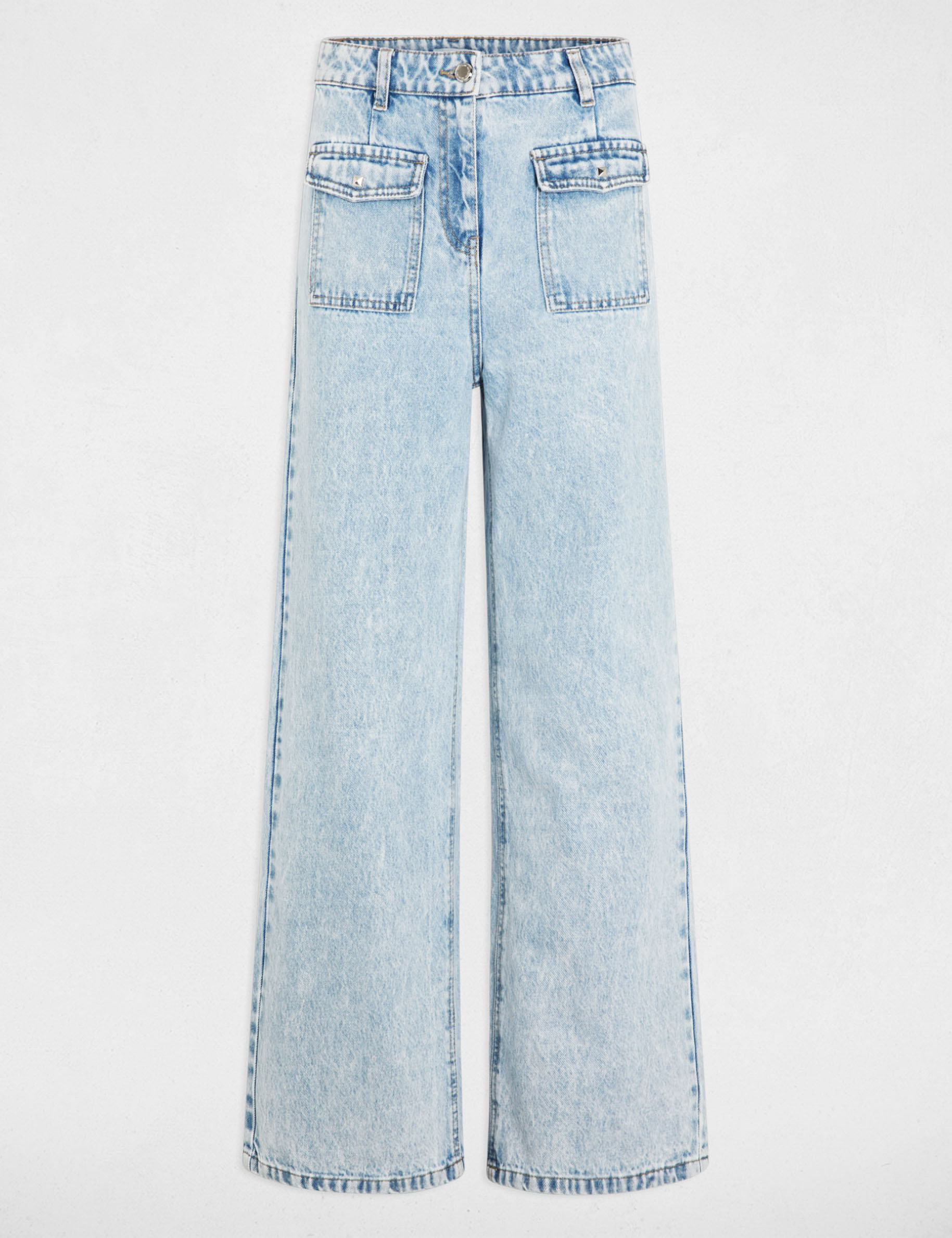 jeans large taille haute denim bleach femme Jeans large taille haute denim bleach femme