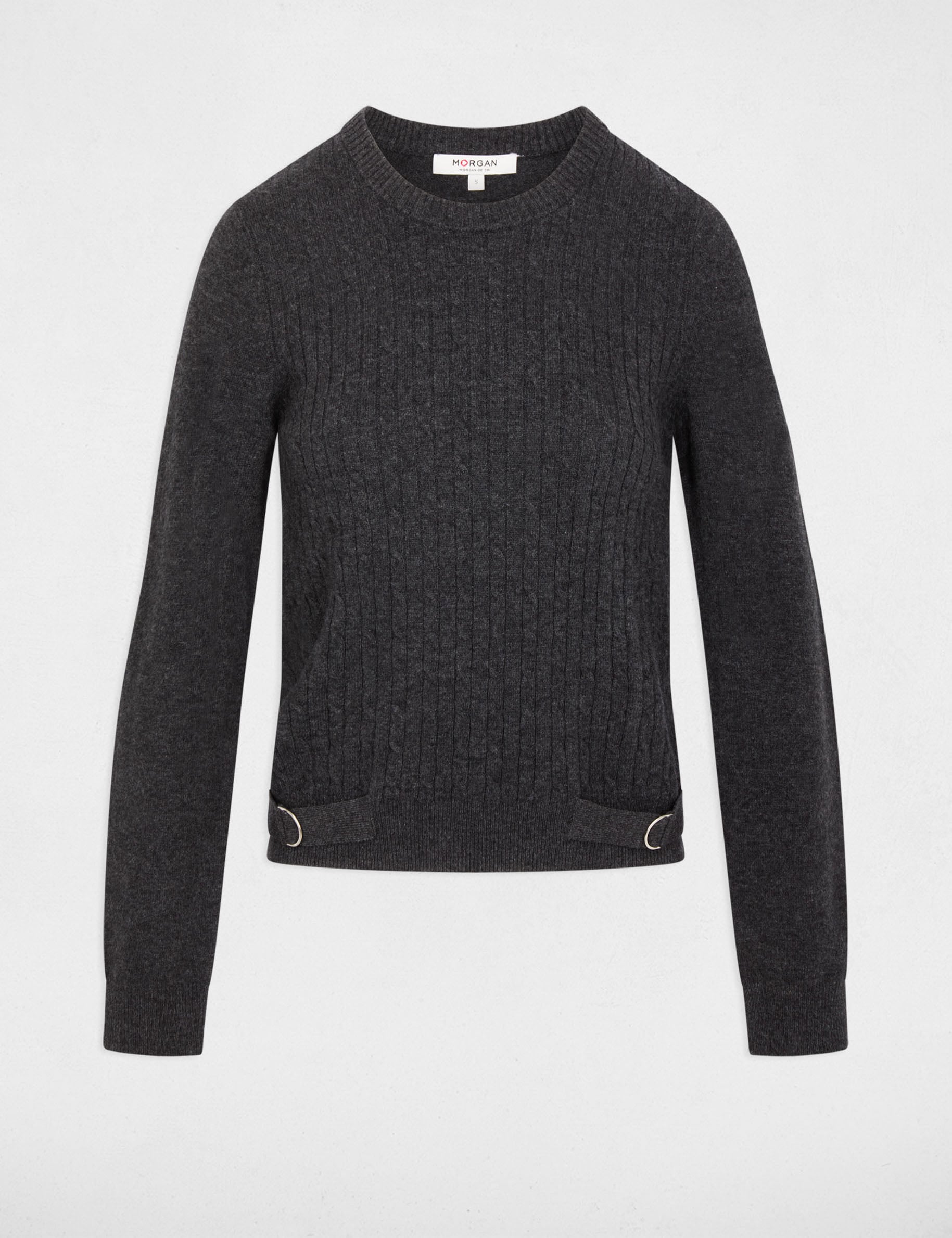 Pull col rond boucle gris fonc&eacute; femme