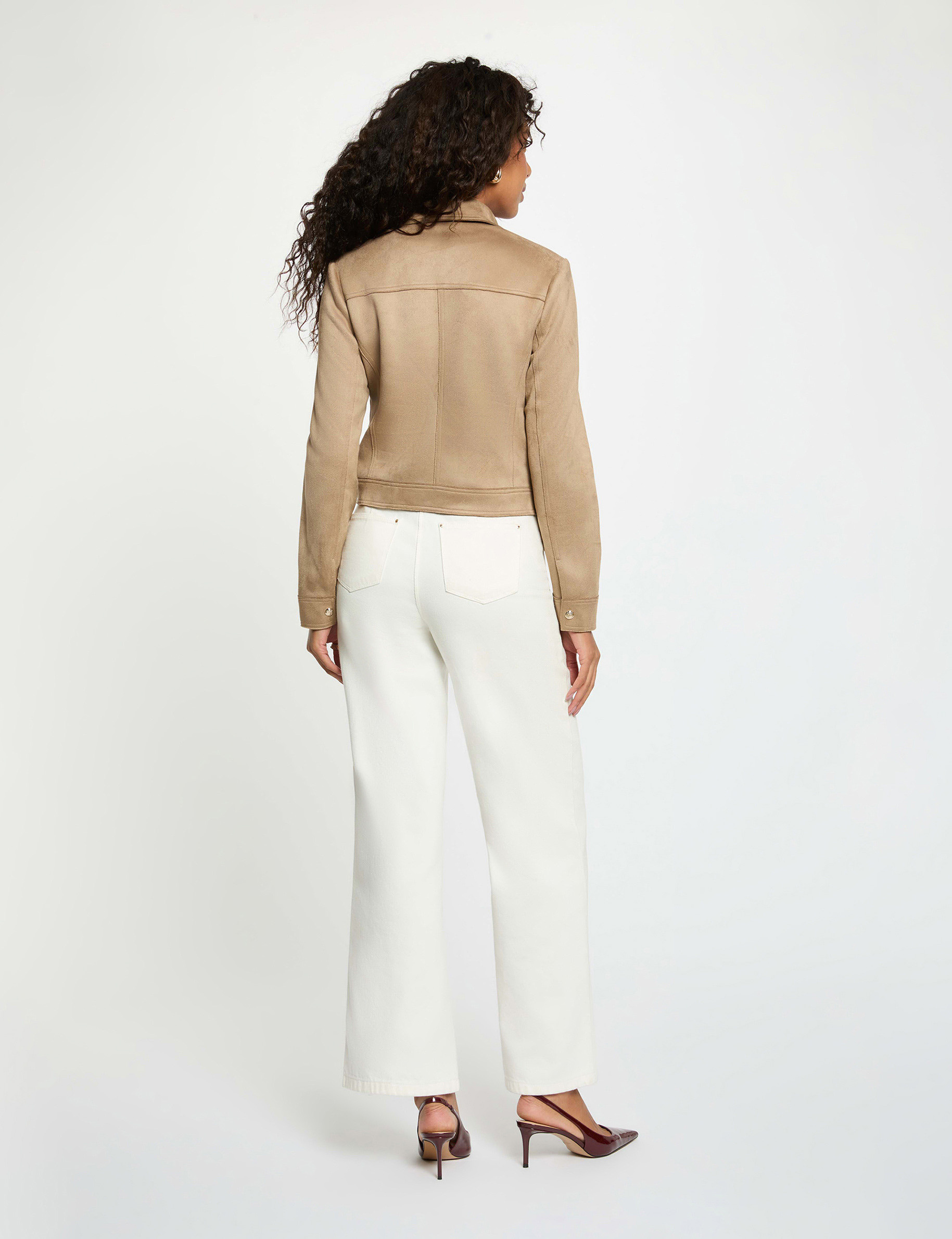 Blouson su&eacute;dine zipp&eacute; taupe femme